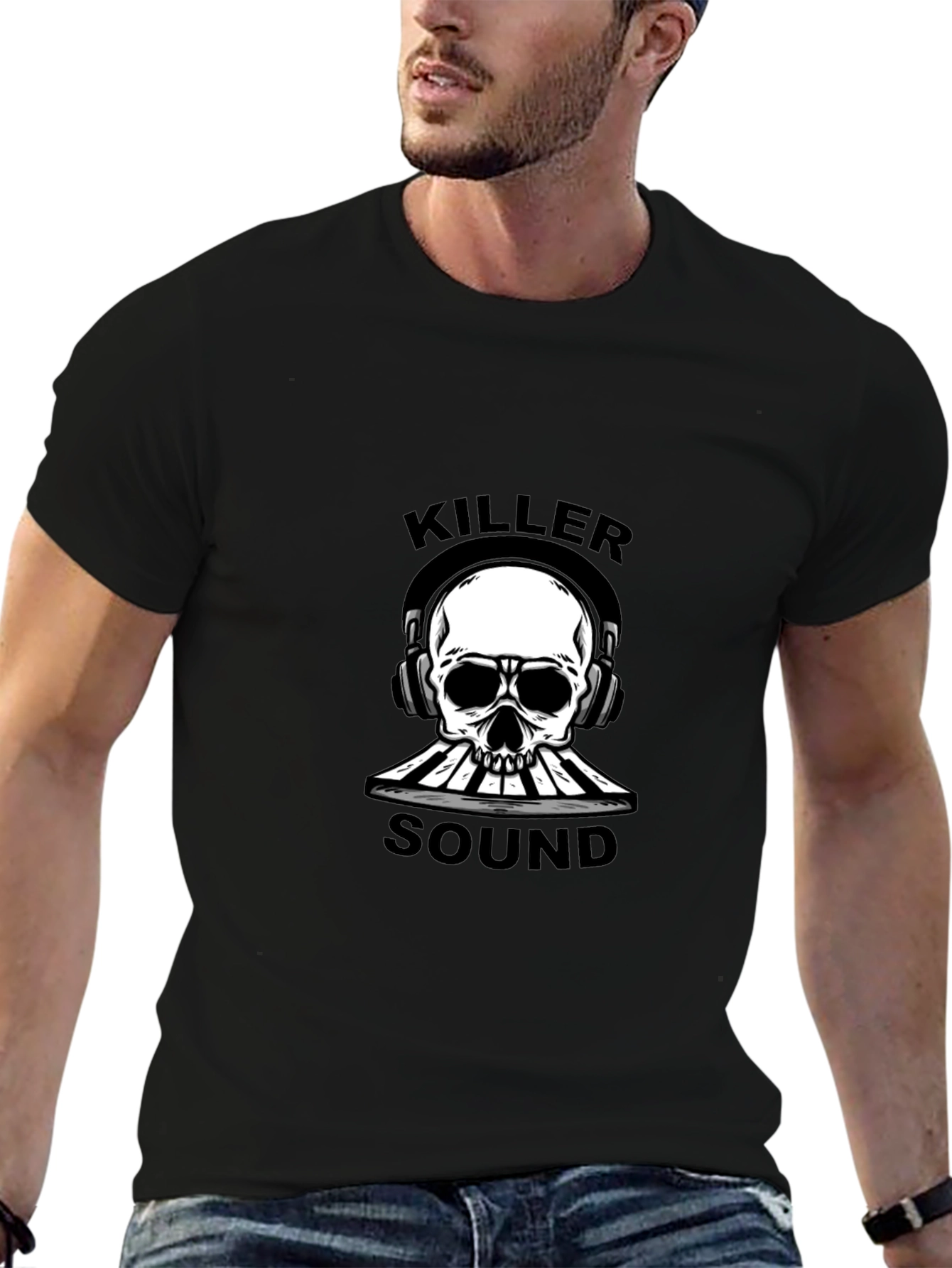 Black Killer Sound Skull Graphic Tee view 6