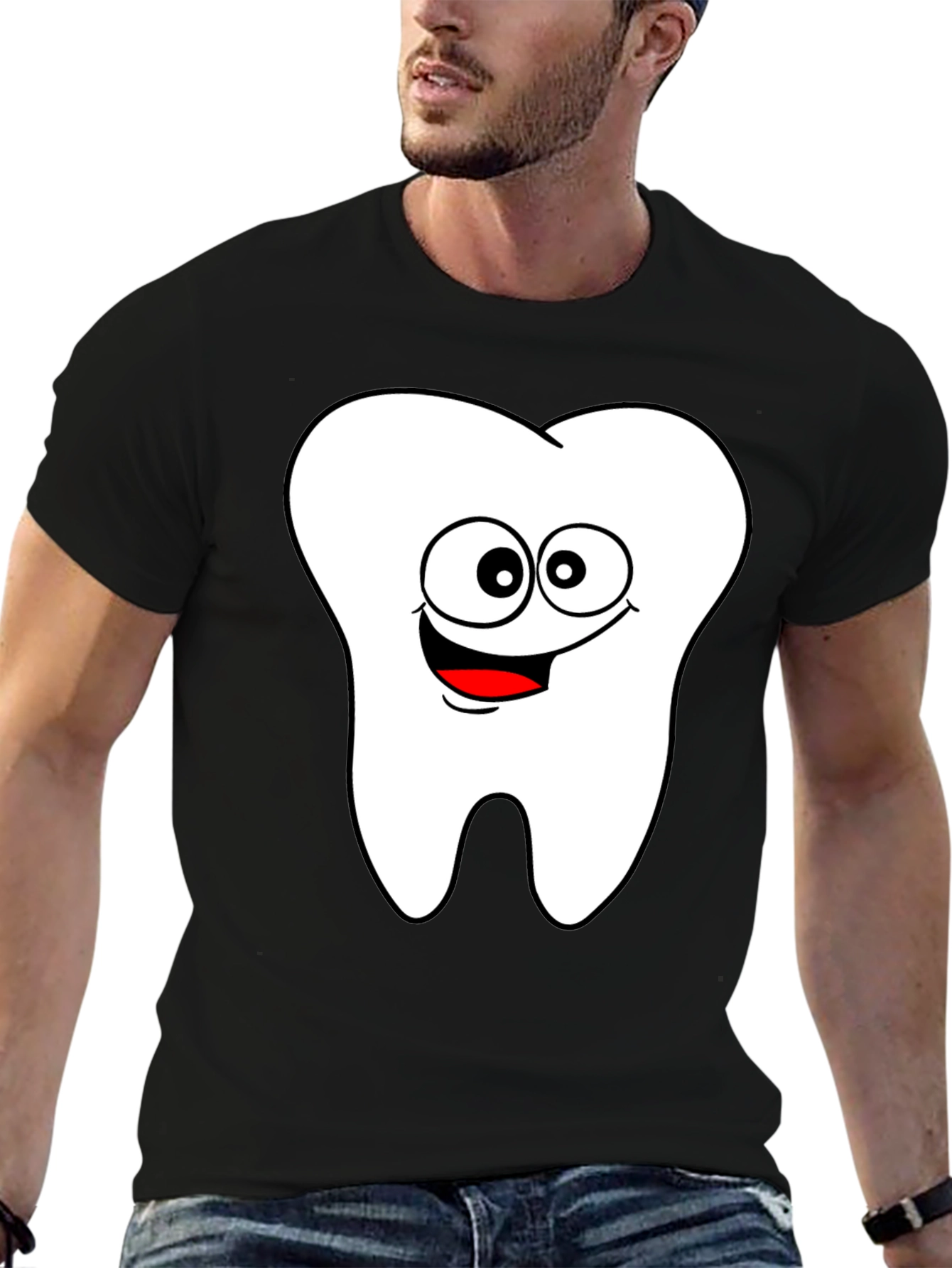 Black Cartoon Tooth Graphic Black T-Shirt view 6