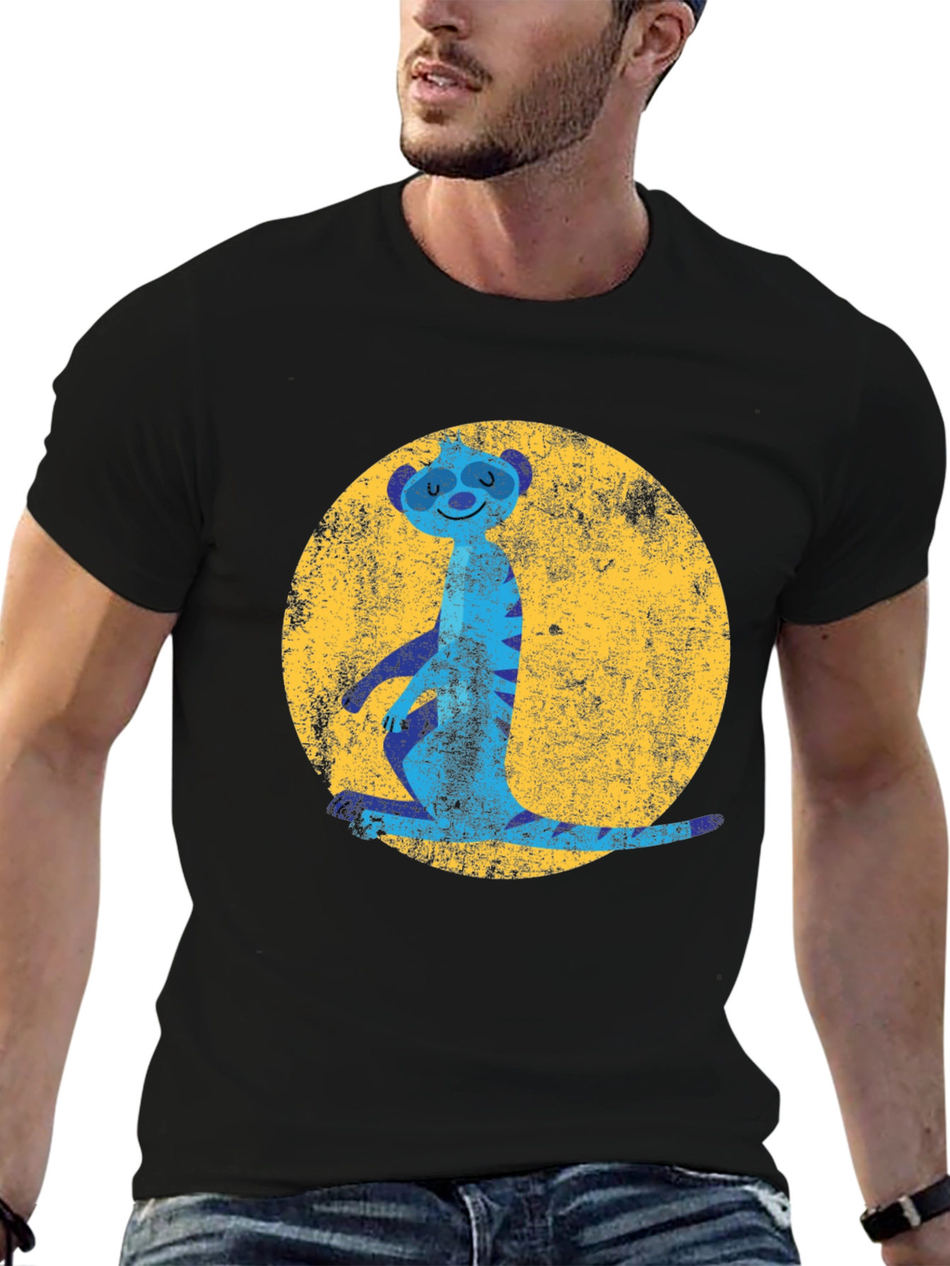 Black Meerkat Moon Men's Graphic Tee - Black view 6