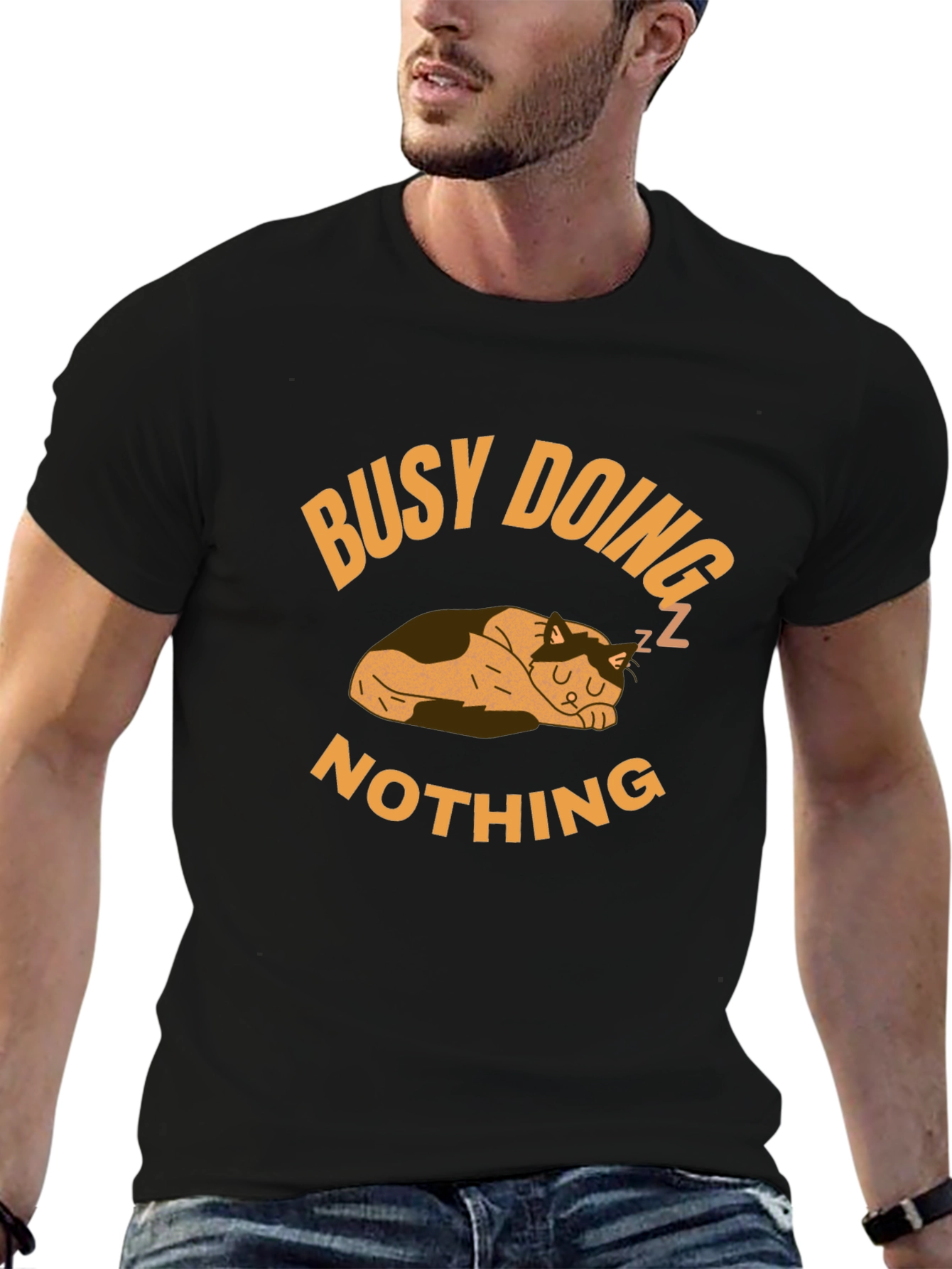 Black Busy Doing Nothing Cat Graphic T-Shirt view 6