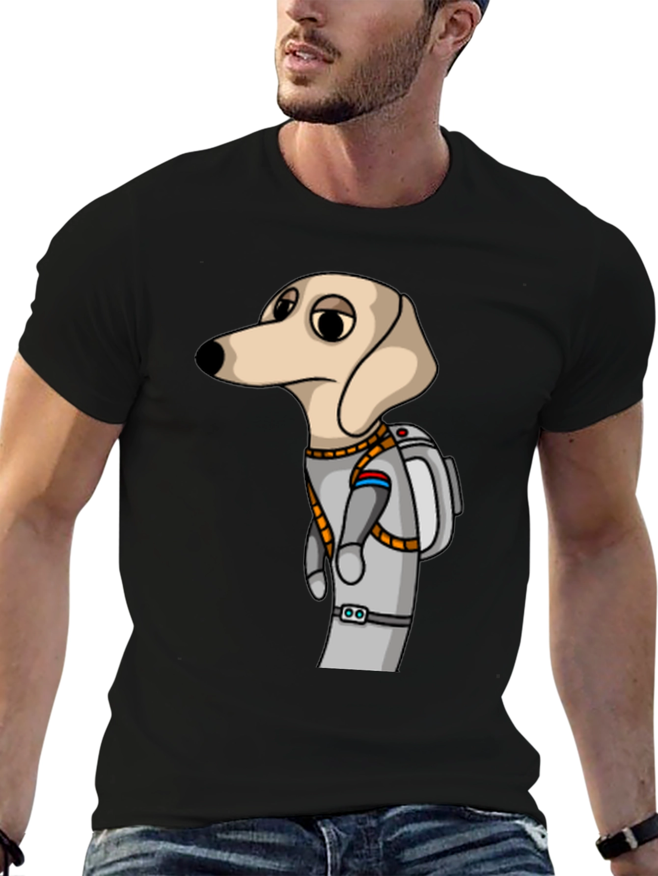 Black Dog Astronaut Graphic Tee - Unisex Black T-Shirt view 6