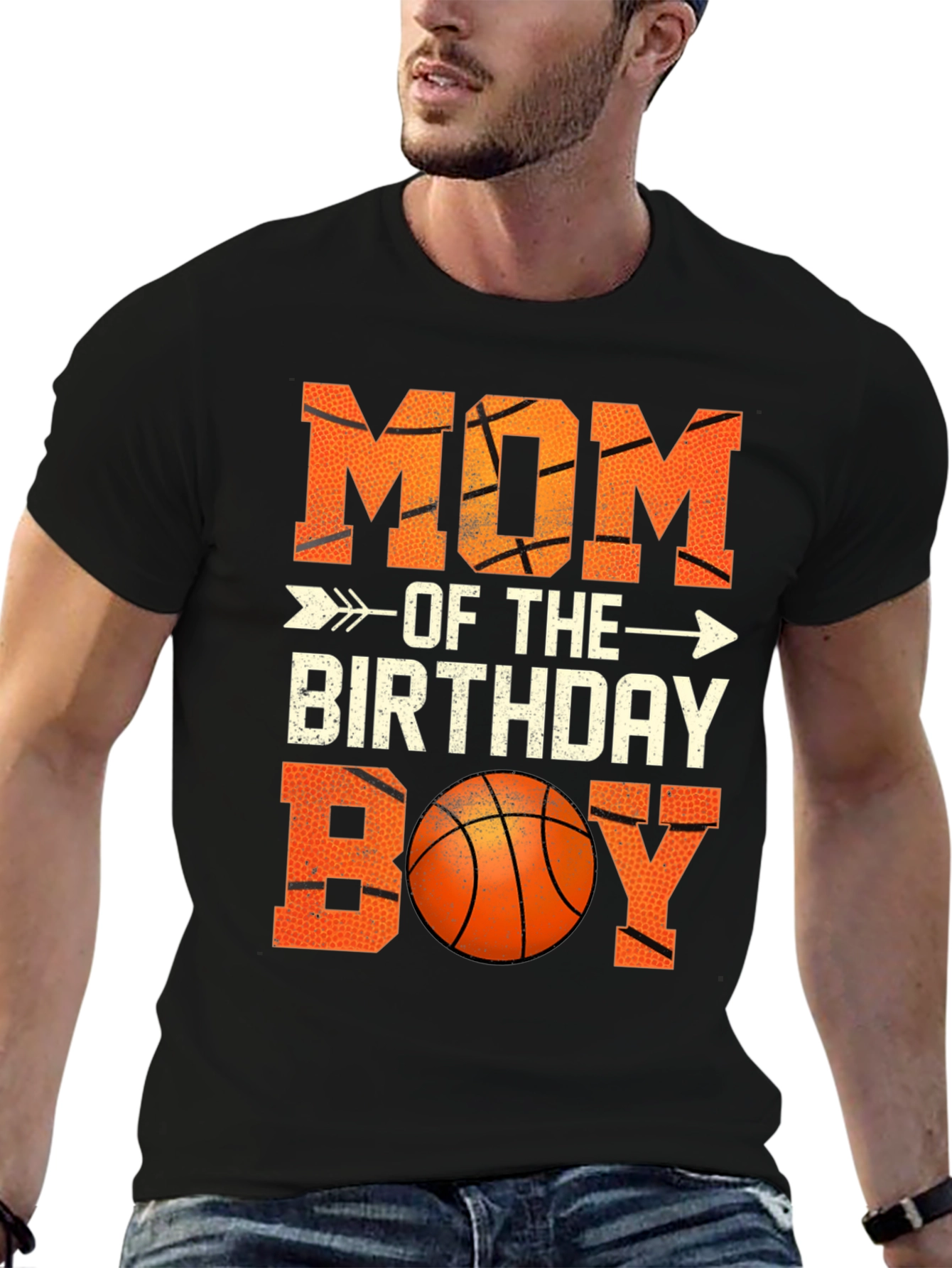 Black Mom of the Birthday Boy Basketball T-Shirt view 6