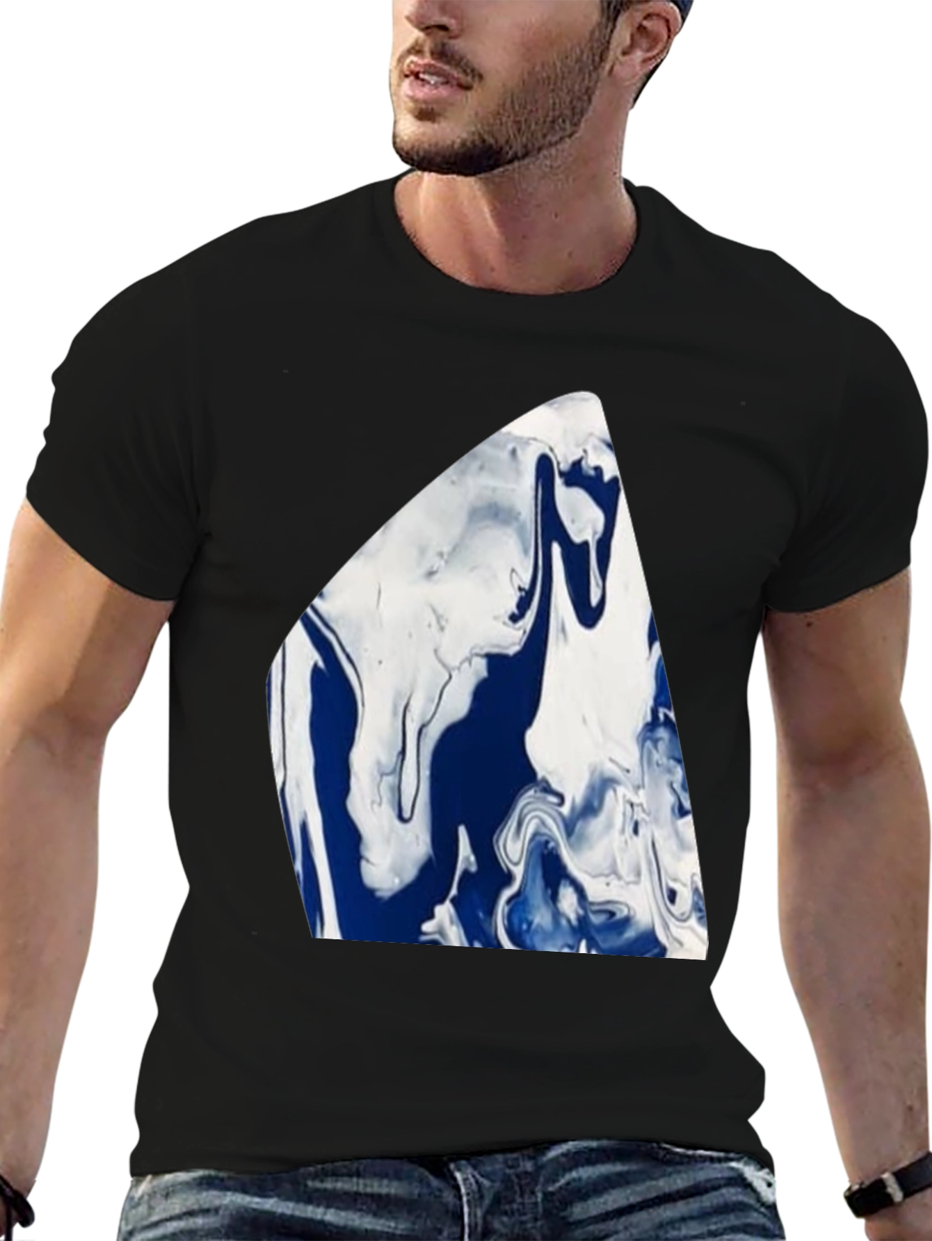 Abstract Blue & White Marble Graphic Tee - 6