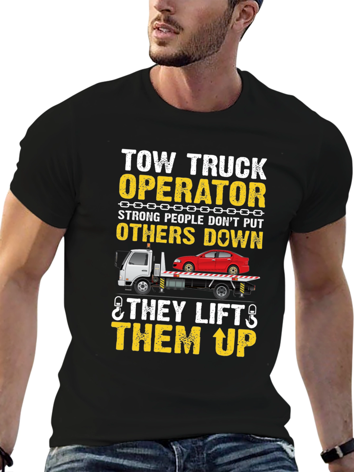 Black Tow Truck Operator T-Shirt - Strong People Lift Up view 6