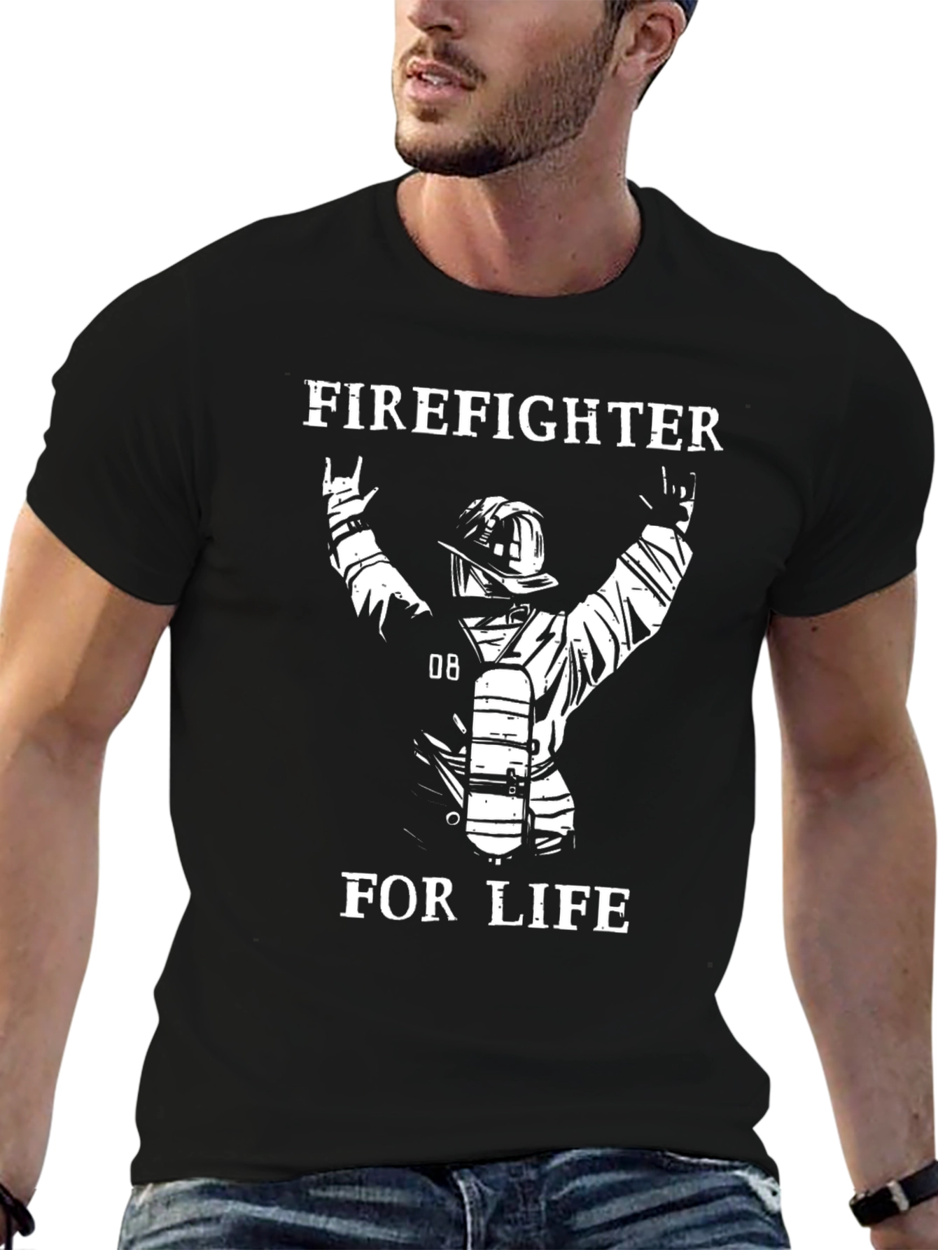 Black Firefighter For Life T-Shirt - Black view 6