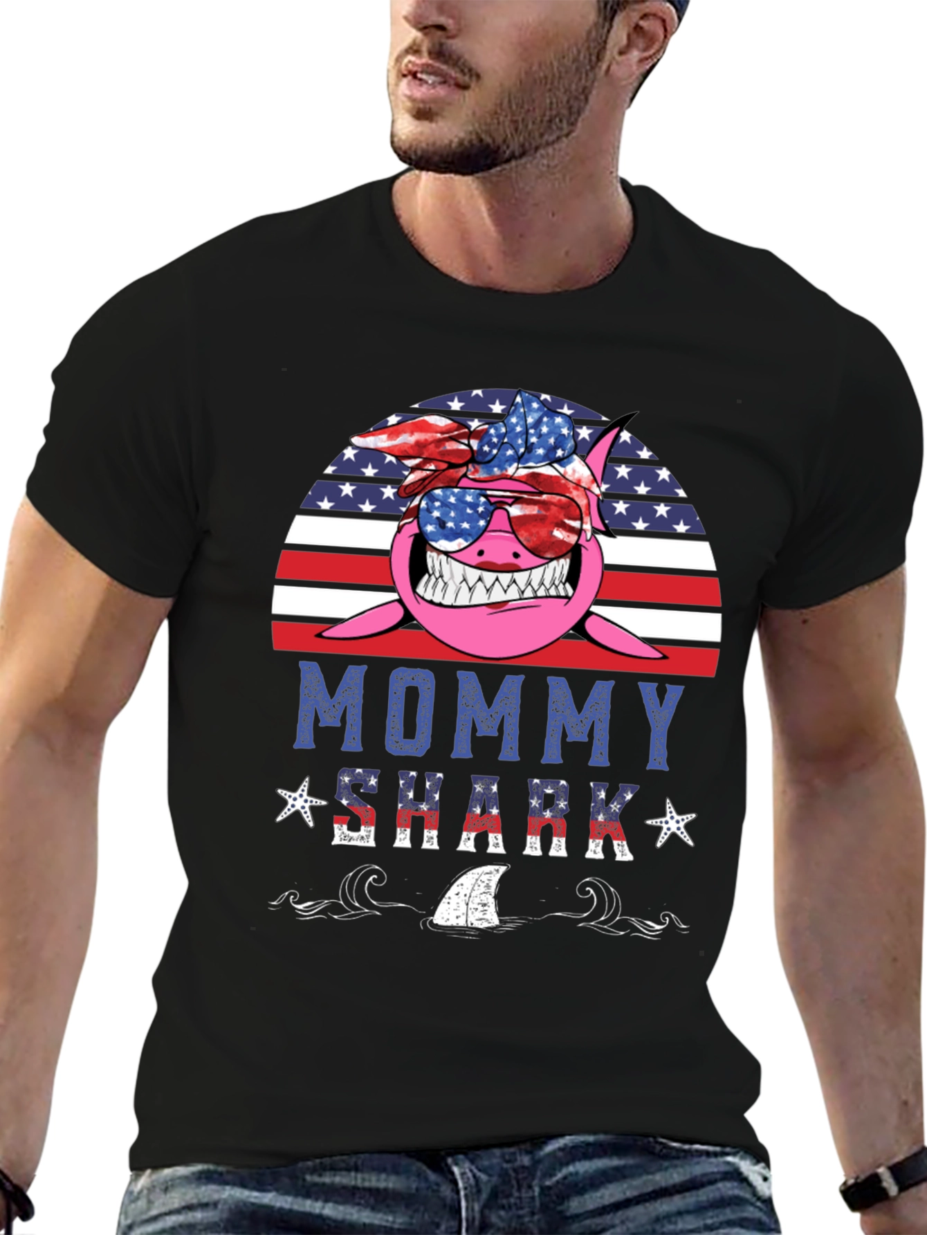 Black Mommy Shark USA Graphic Tee view 6