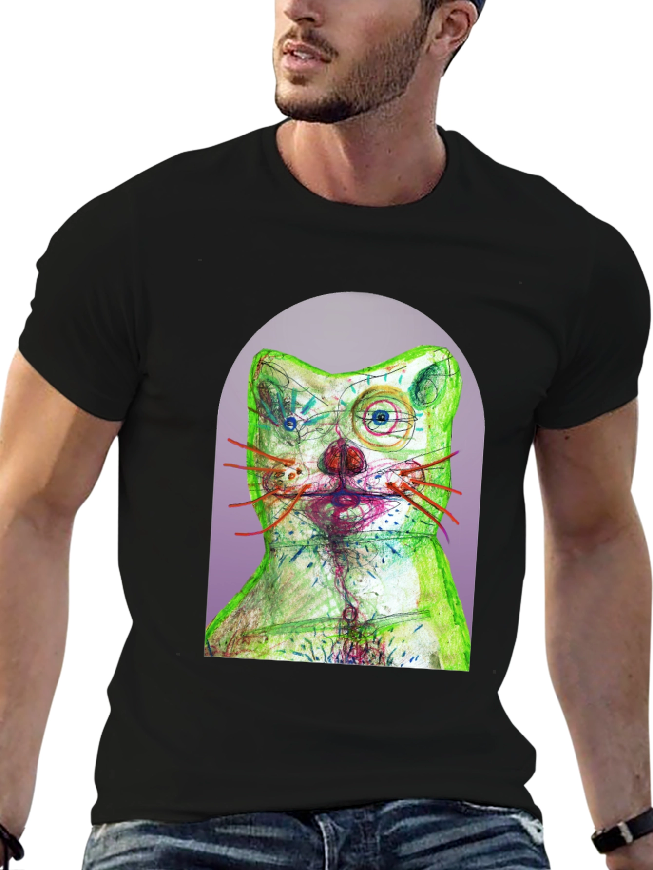 Black Artistic Cat Graphic T-Shirt - Unique Design view 6