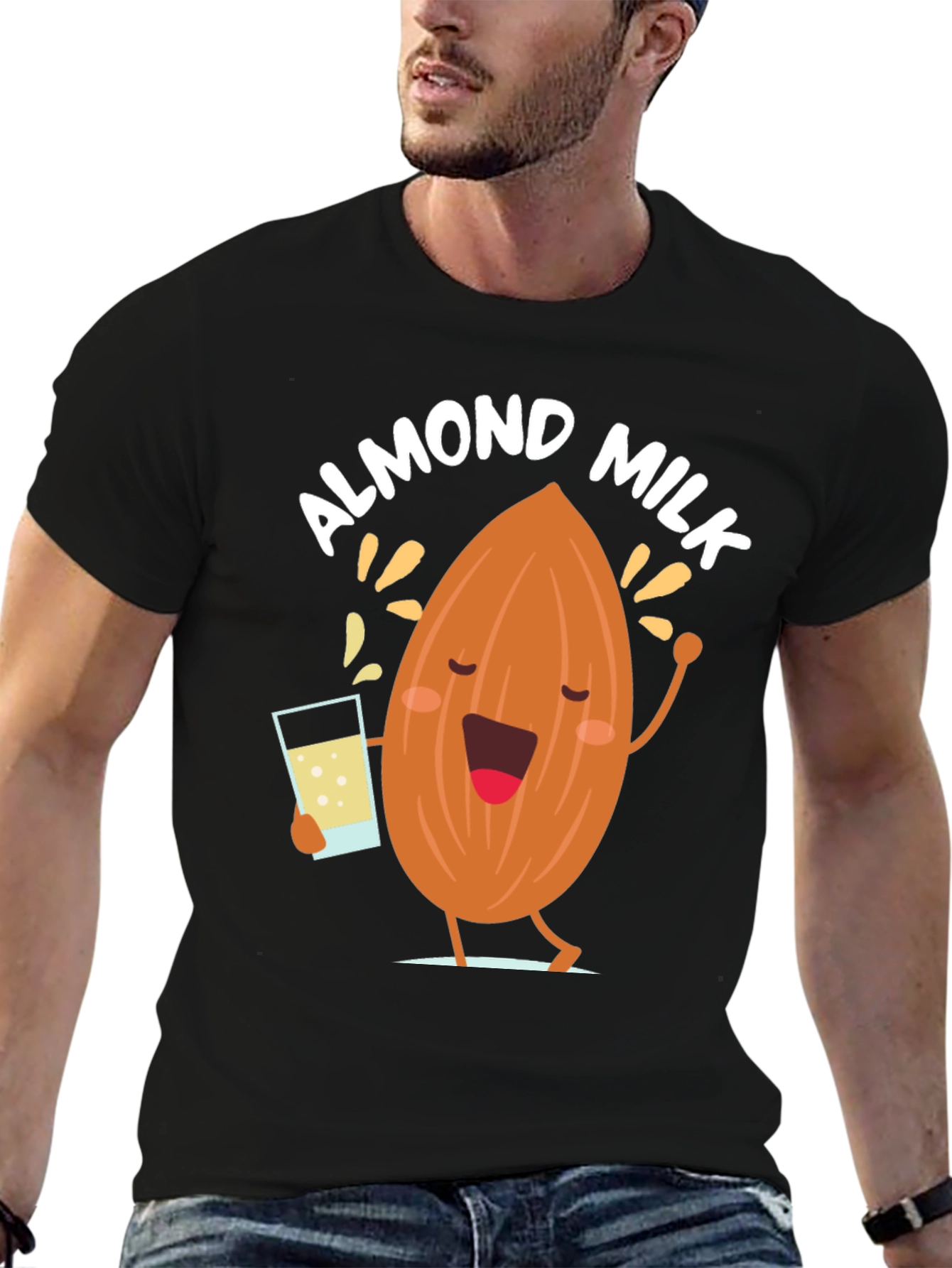 Black Almond Milk Graphic Tee - Funny Cartoon T-Shirt view 6