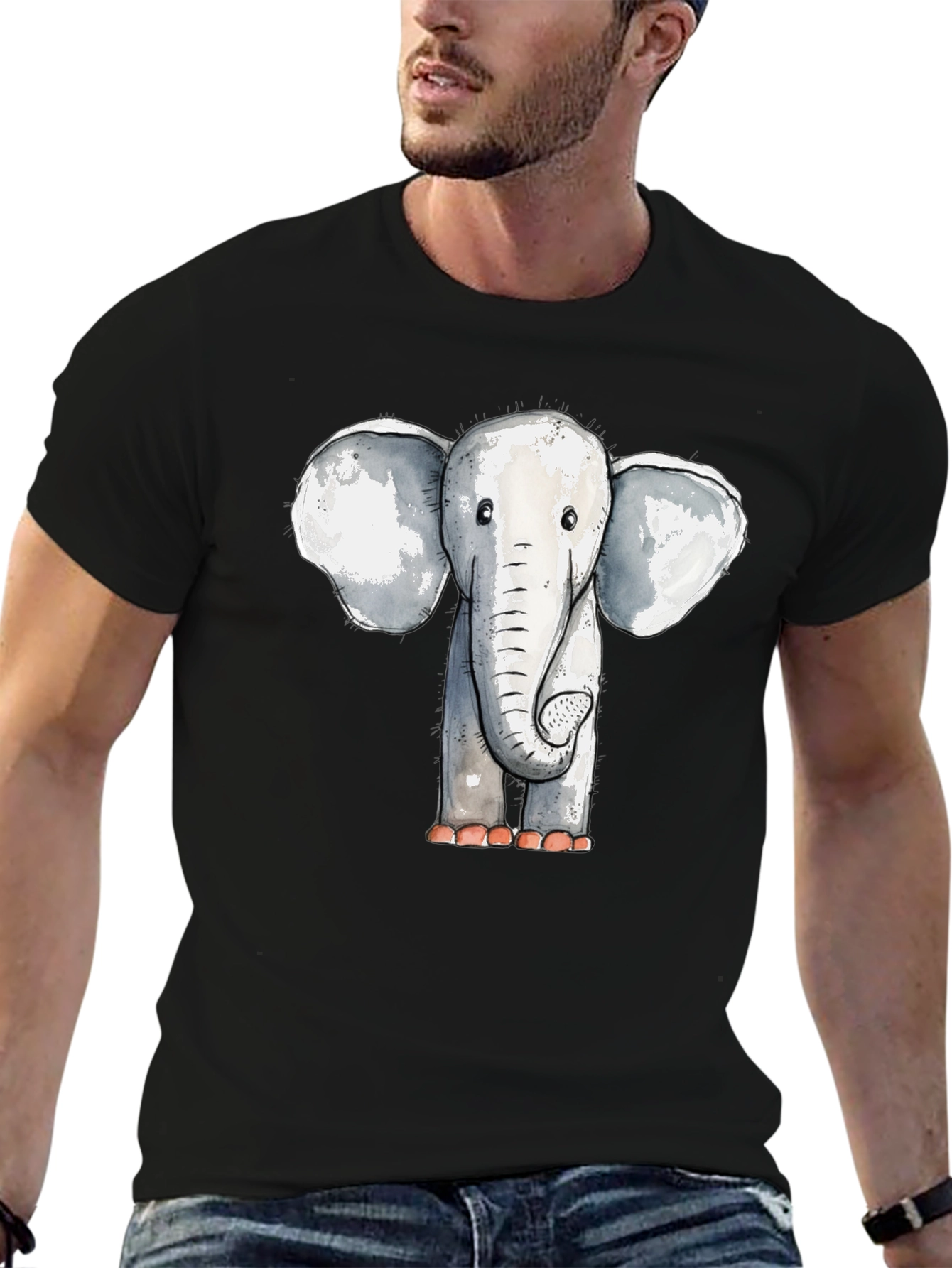 Black Cute Elephant Graphic Tee - Unisex Black T-Shirt view 6
