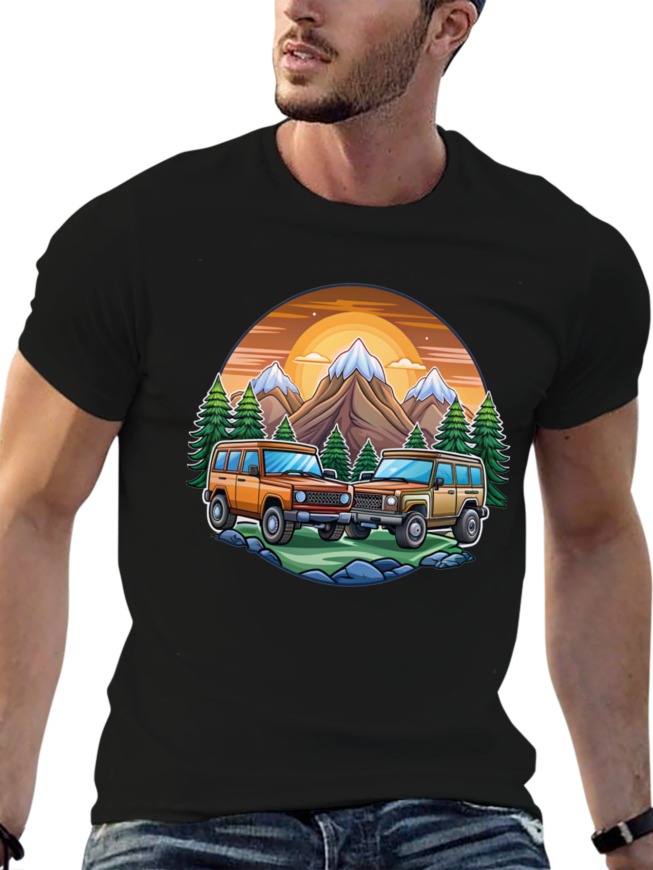 Black Off-Road Adventure T-Shirt - Mountain Scene view 6