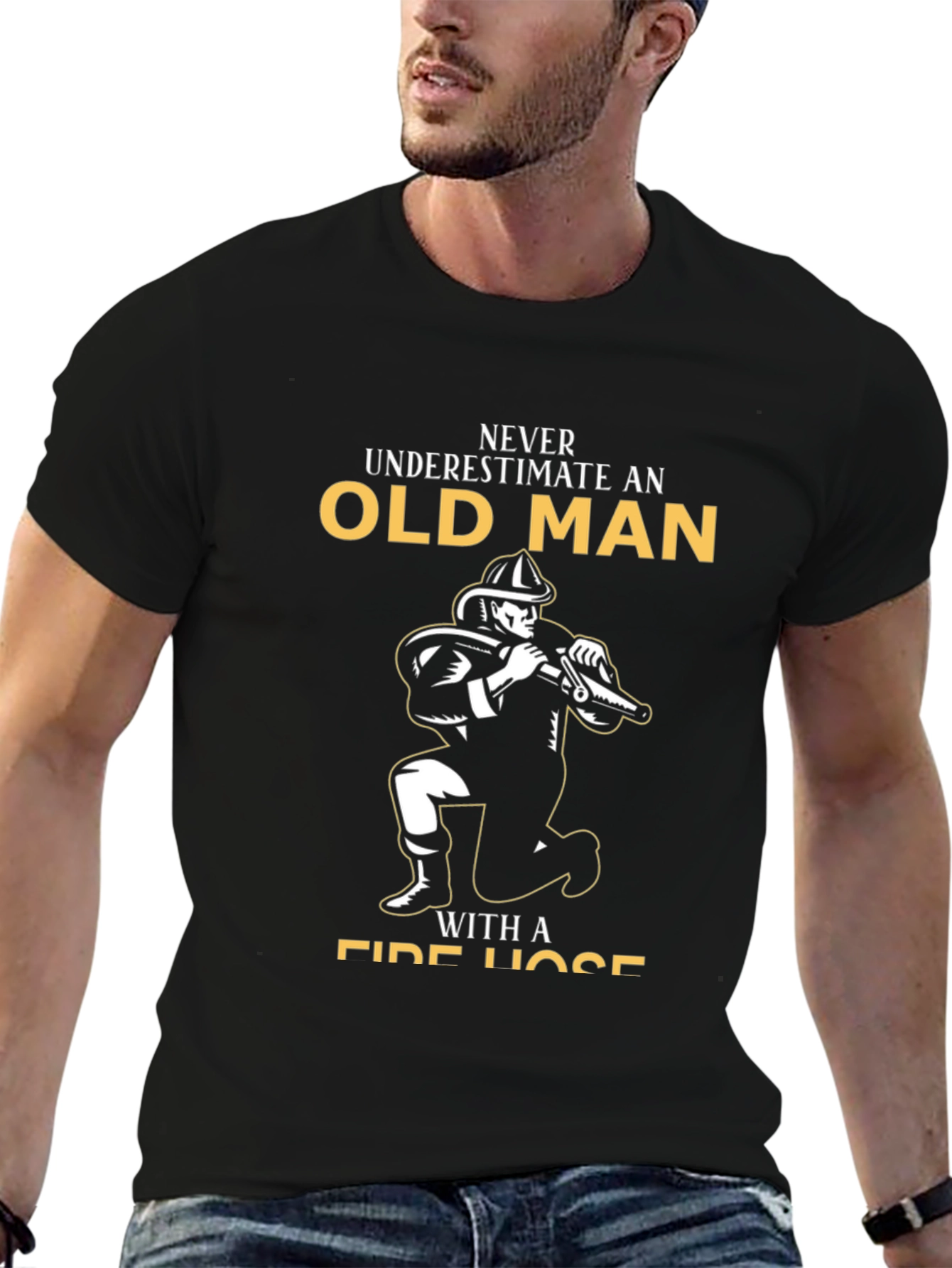 Black Old Man Fire Hose Black Graphic Tee view 6