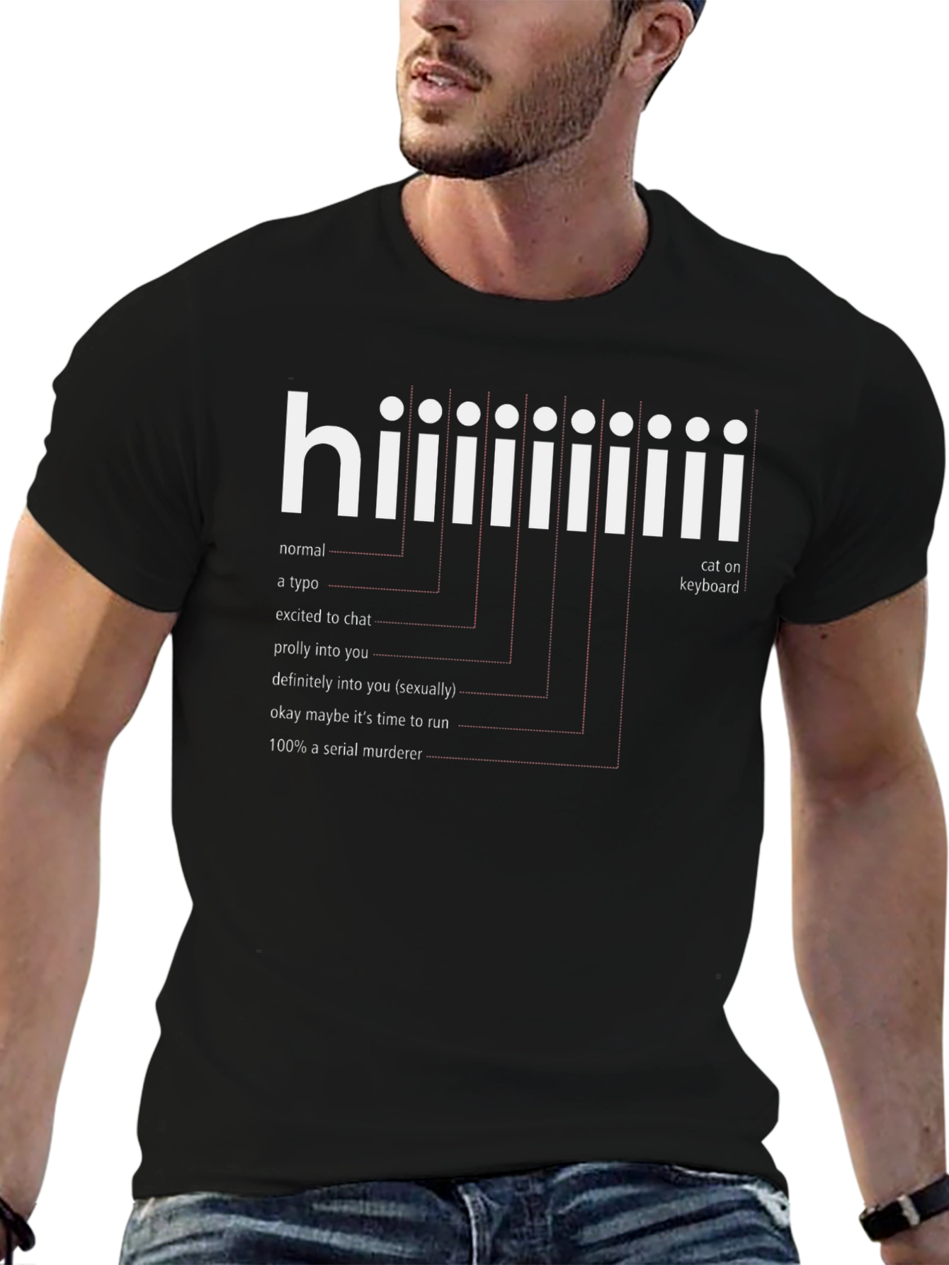 Black Hiiiiii T-Shirt Funny Serial Killer Cat Keyboard Humor Tee view 6