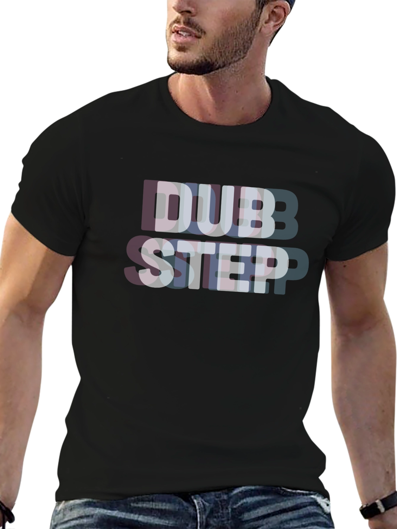 Black Dubstep Glitch Effect Black T-Shirt view 6