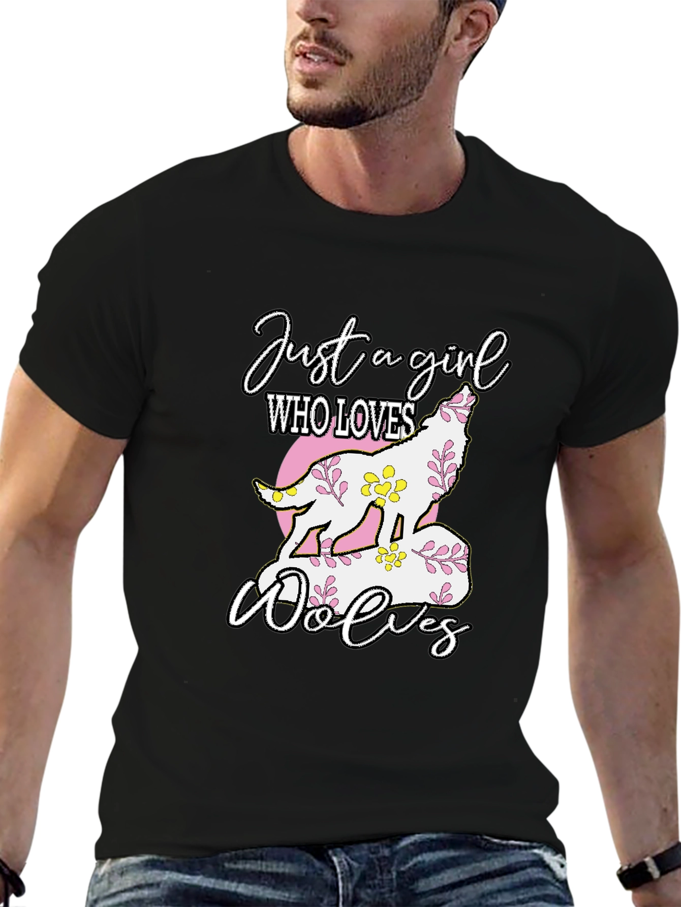 Black Just a Girl Who Loves Wolves T-Shirt view 6