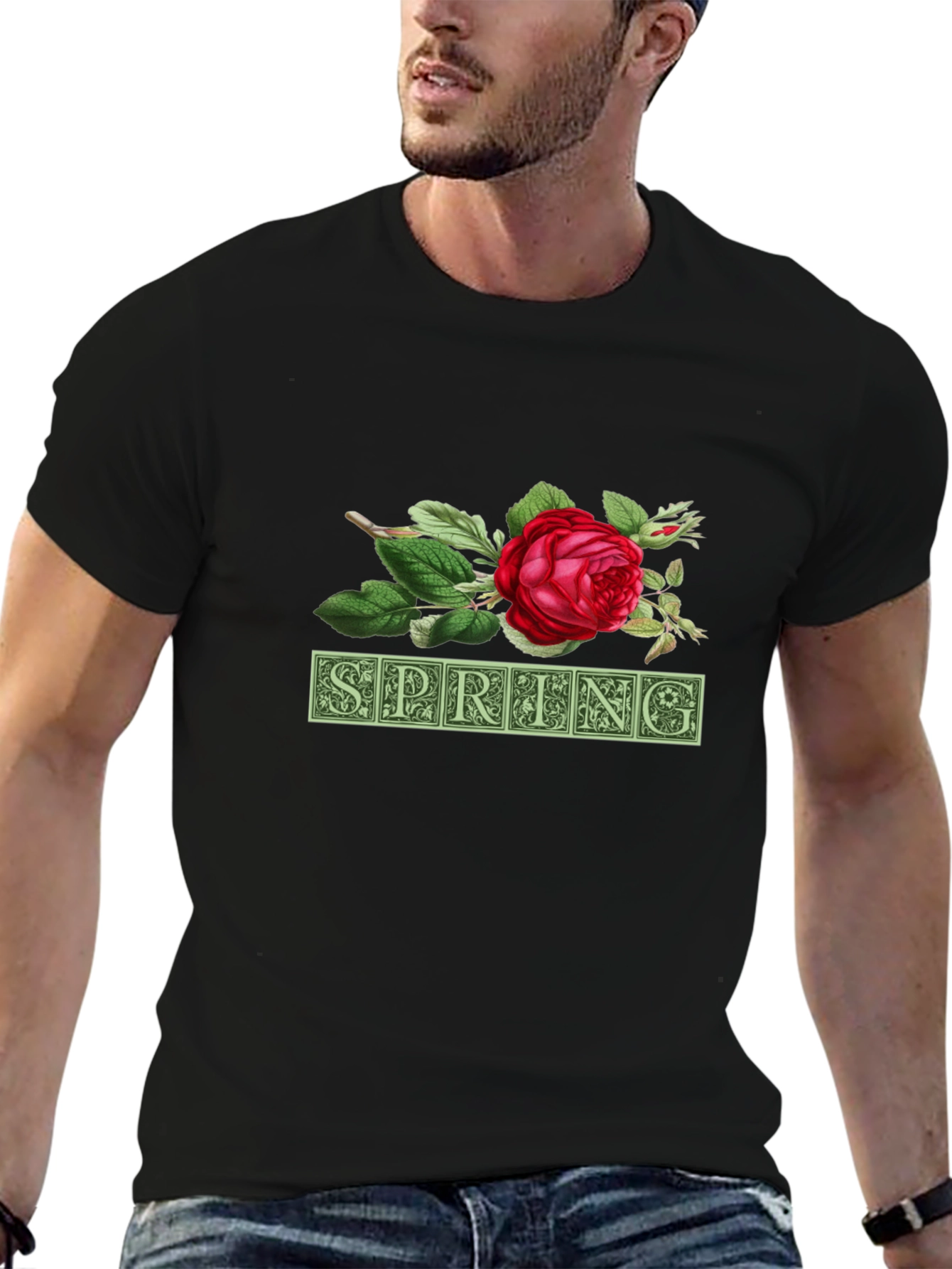Black Spring Floral T-Shirt - Nature Inspired Design view 6