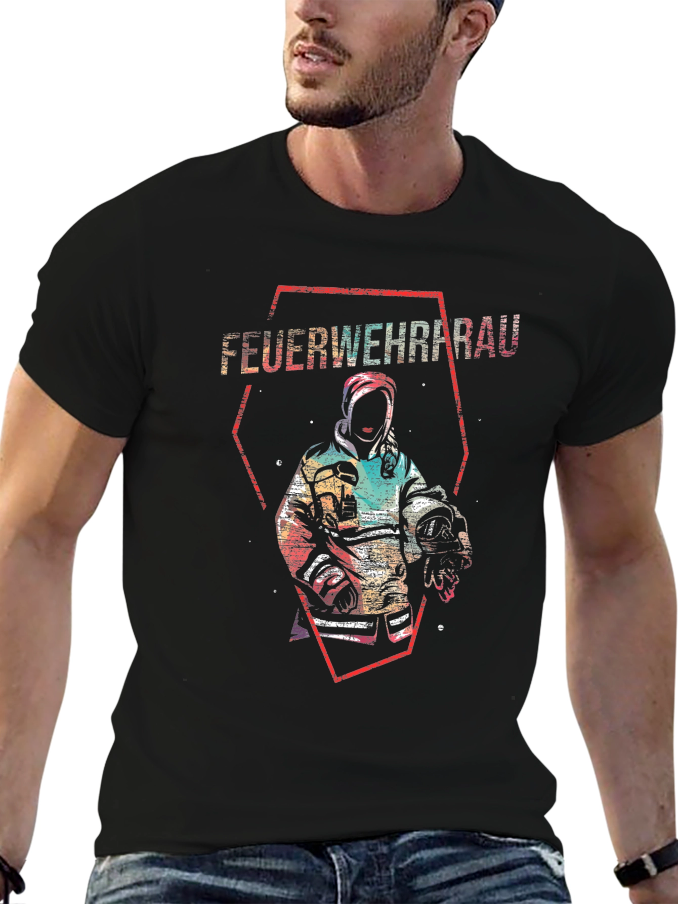 Black Feuerwehrfrau T-Shirt Firefighter Design view 6