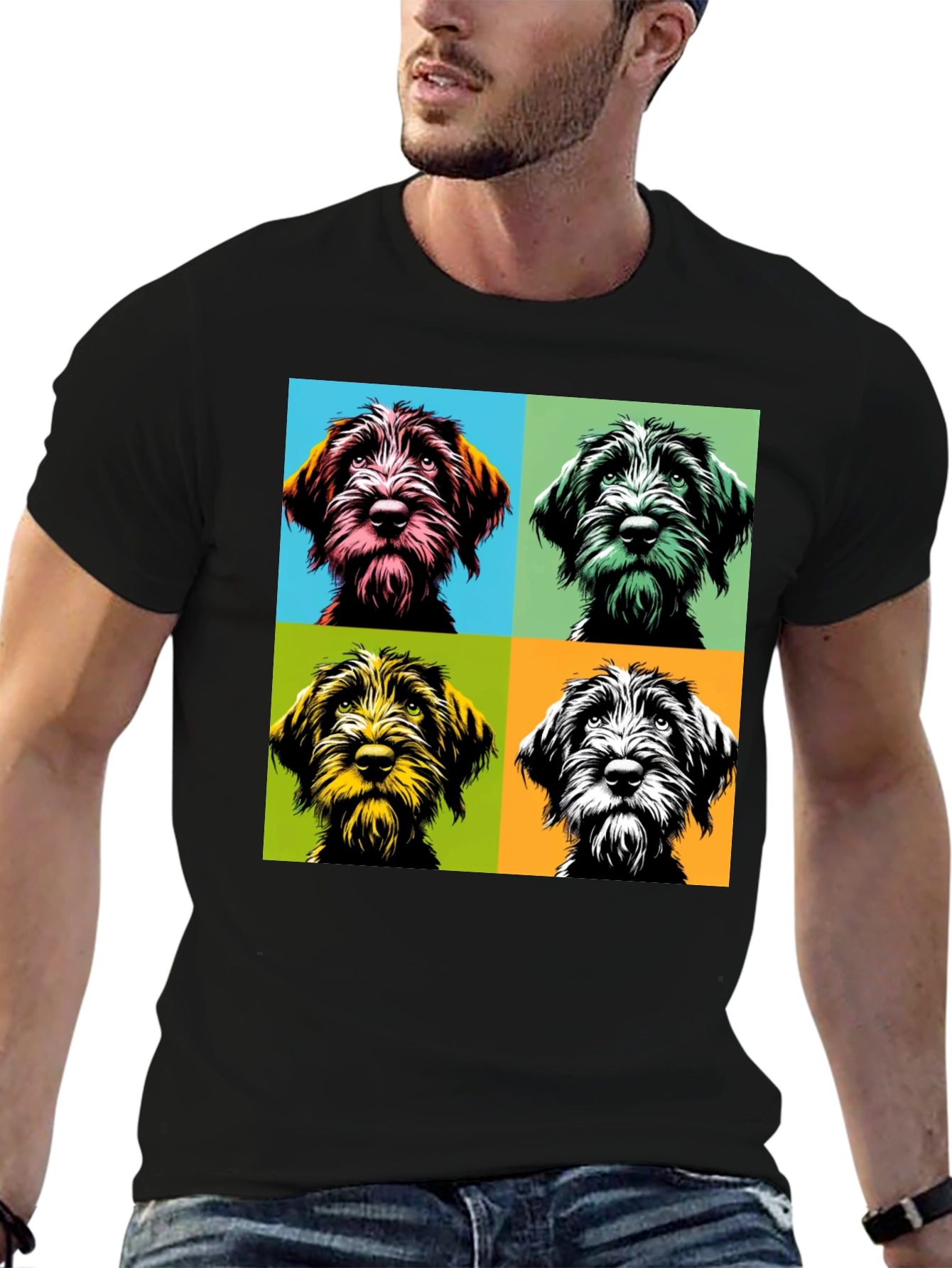 Black Dog Pop Art T-Shirt, Stylish Canine Tee view 6
