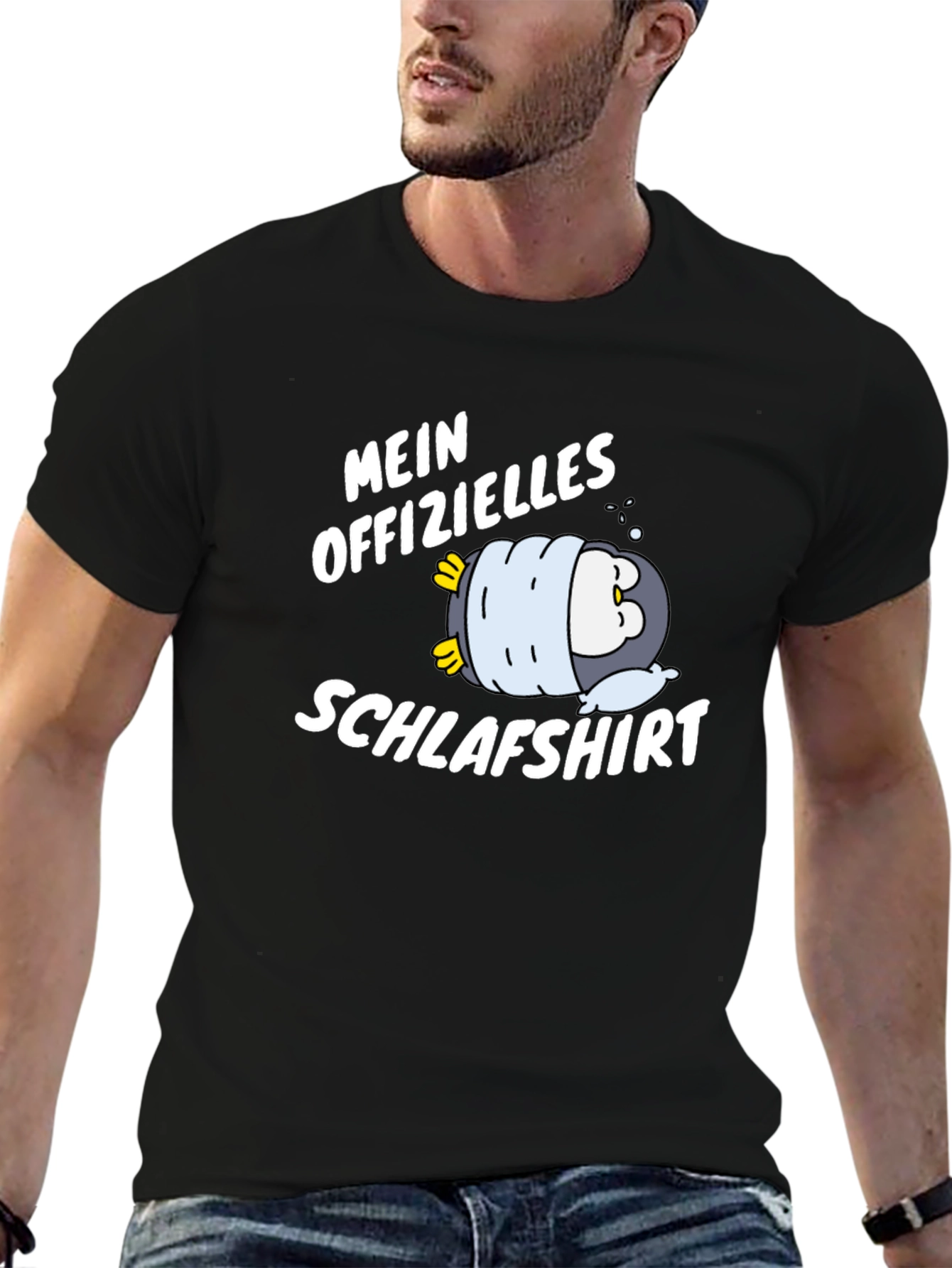 Black Funny Penguin Schlafshirt Men's T-Shirt view 6