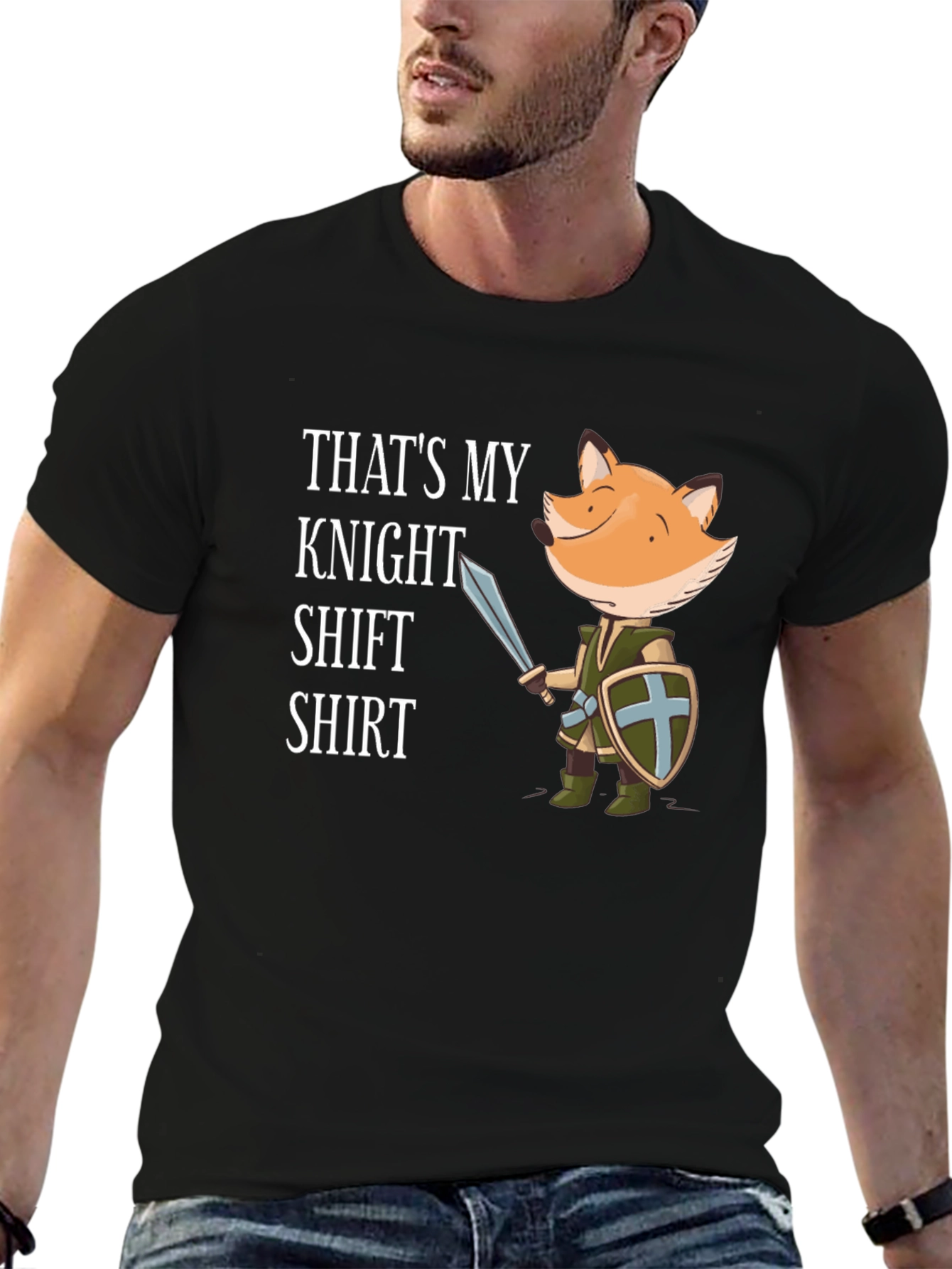 Black Funny Fox Knight T-Shirt - "That's My Knight Shift Shirt" view 6