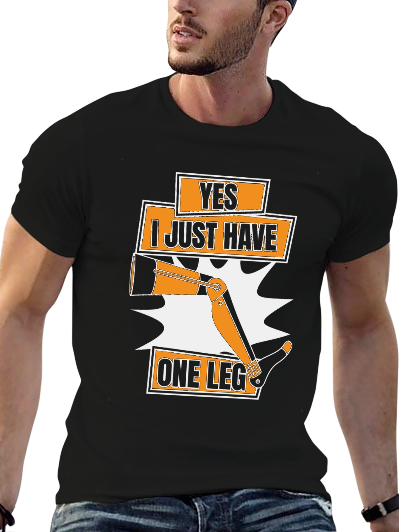 Black Humorous One Leg T-Shirt: Yes, I Just Have One Leg view 6