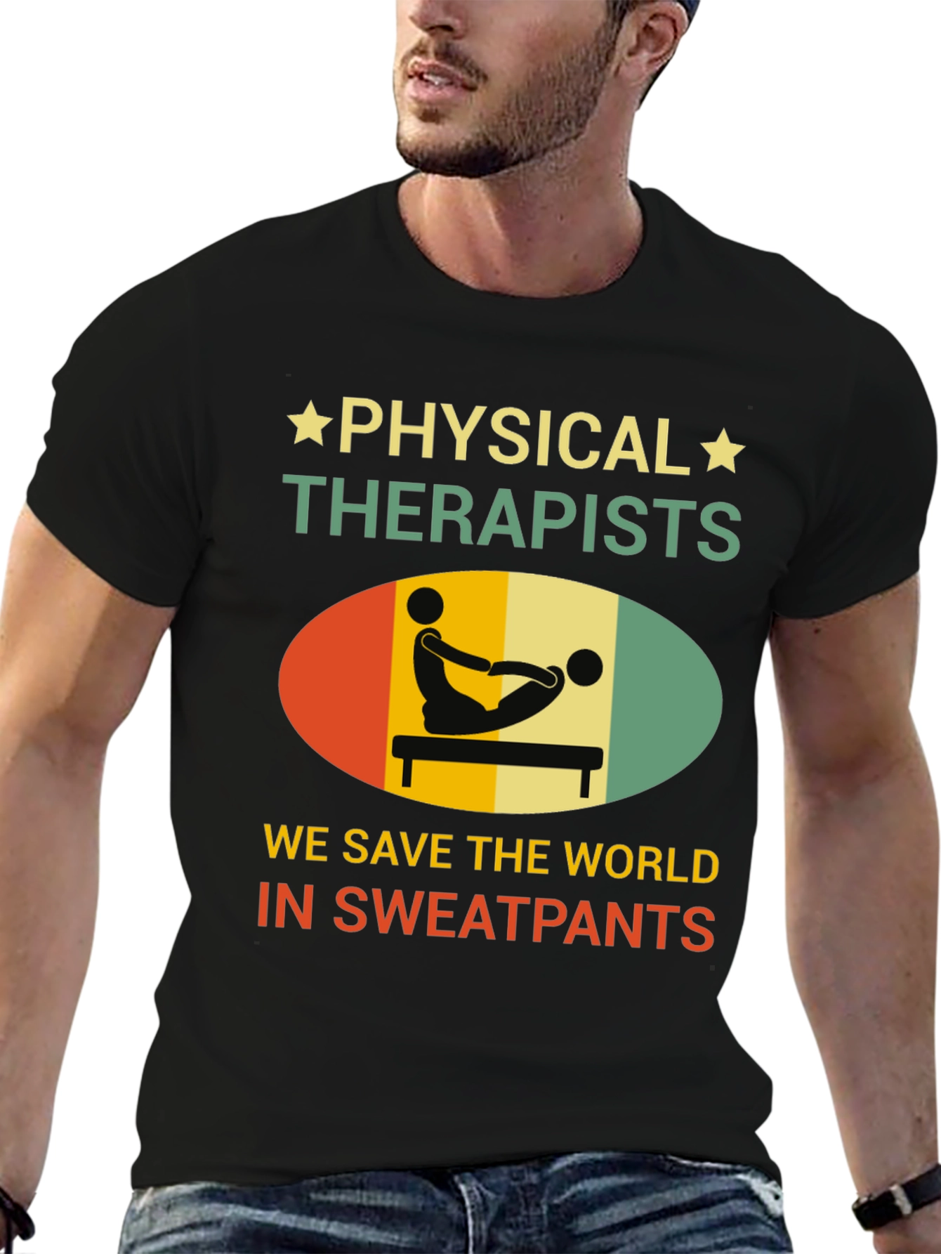 Black Physical Therapist T-Shirt - Save the World Sweatpants view 6