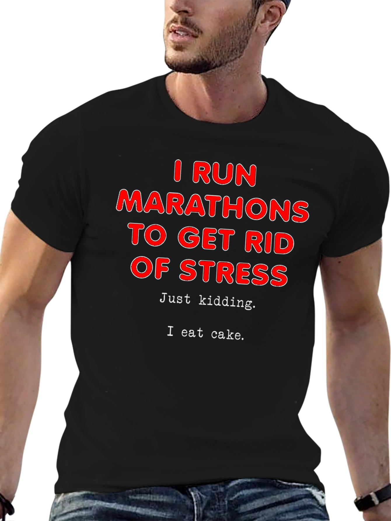 Black Funny Marathon Runner T-Shirt - I Eat Cake Design view 6