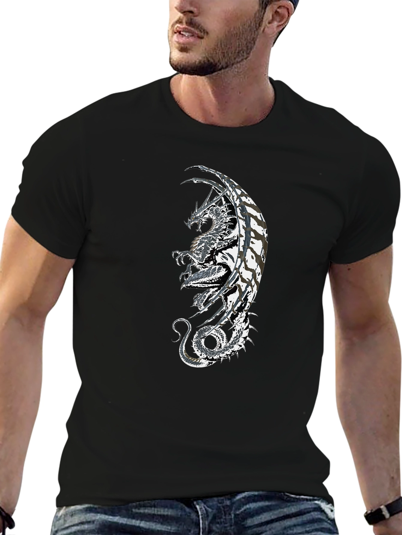 Black Dragon Graphic Black T-Shirt - Fantasy Style view 6