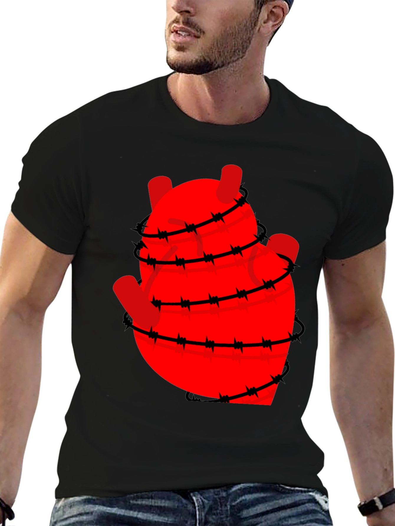 Black Heart Wrapped in Barbed Wire Graphic Tee - Black view 6