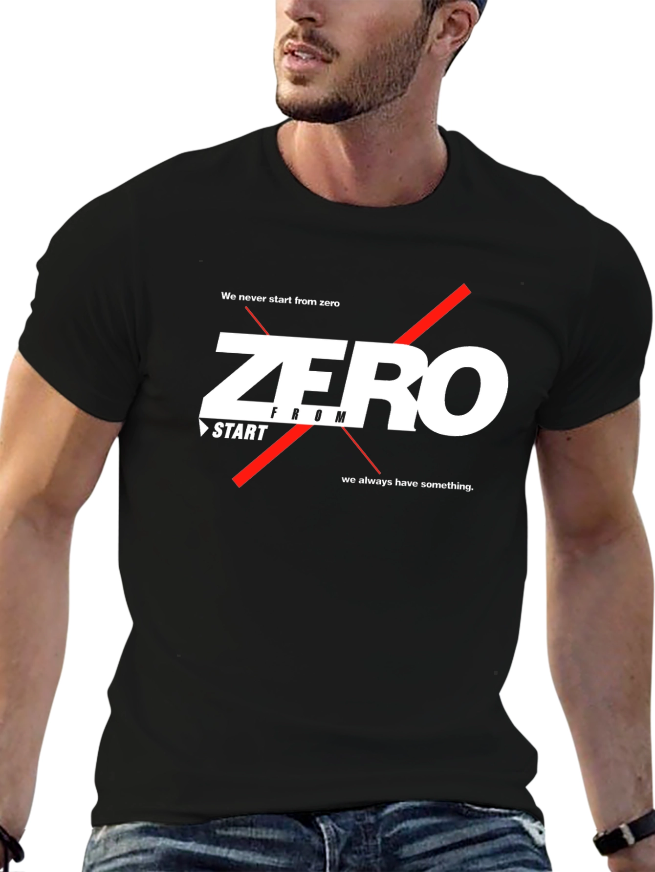 Black Zero From Start Men's Black Graphic Tee view 6