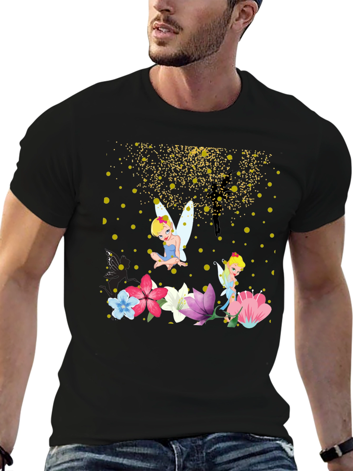 Black Whimsical Fairy Graphic Tee - Black Cotton Blend view 6