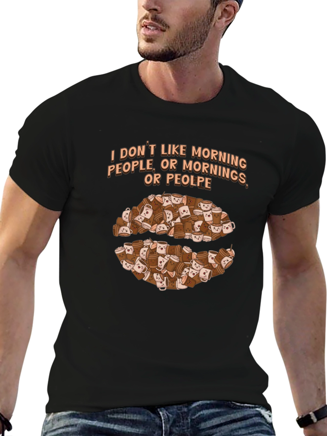 Black Funny Coffee Lover Graphic T-Shirt - I Don't Like Morning People view 6