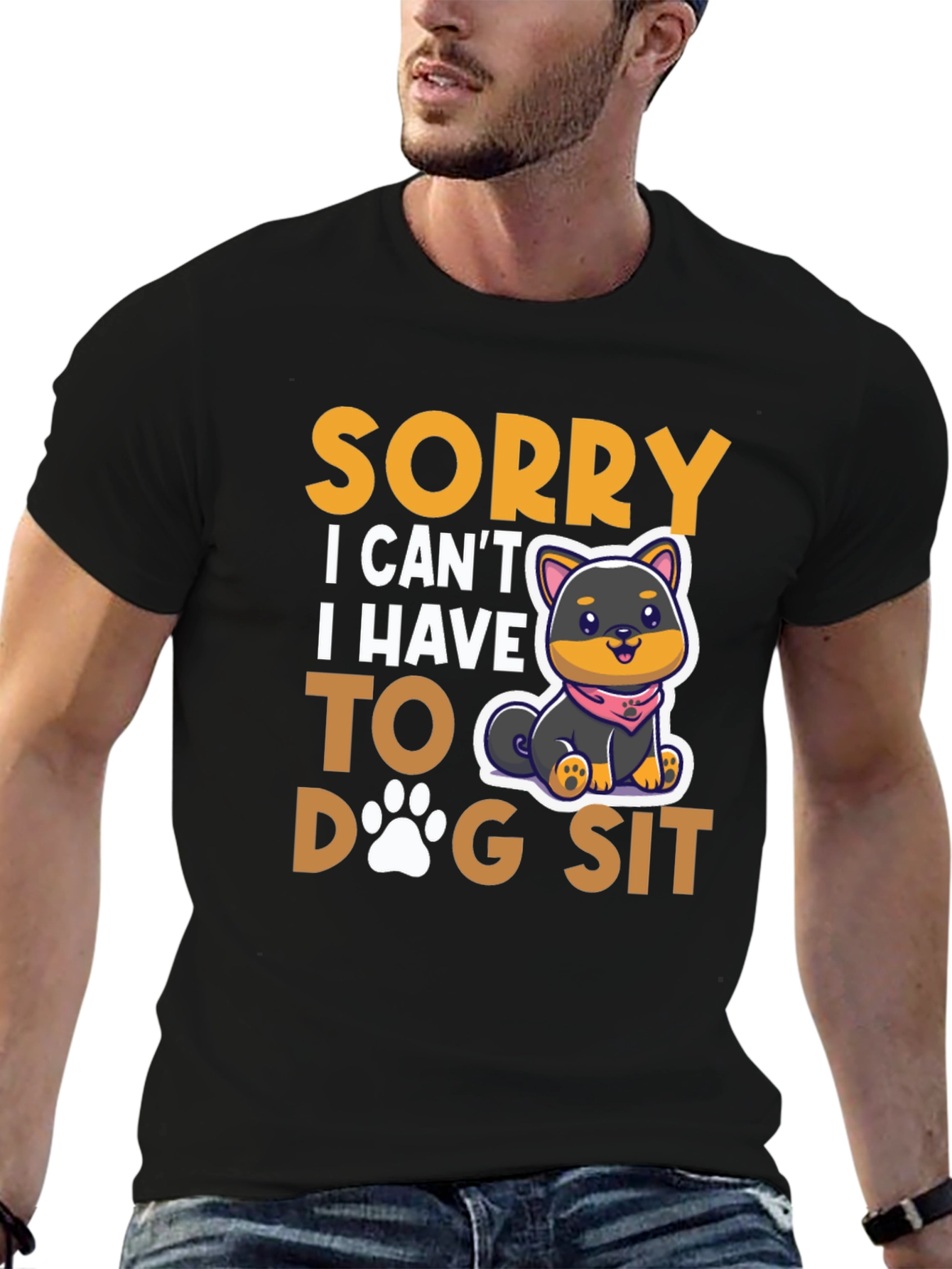 Black Dog Sitting T-Shirt Cute Animal Design view 6