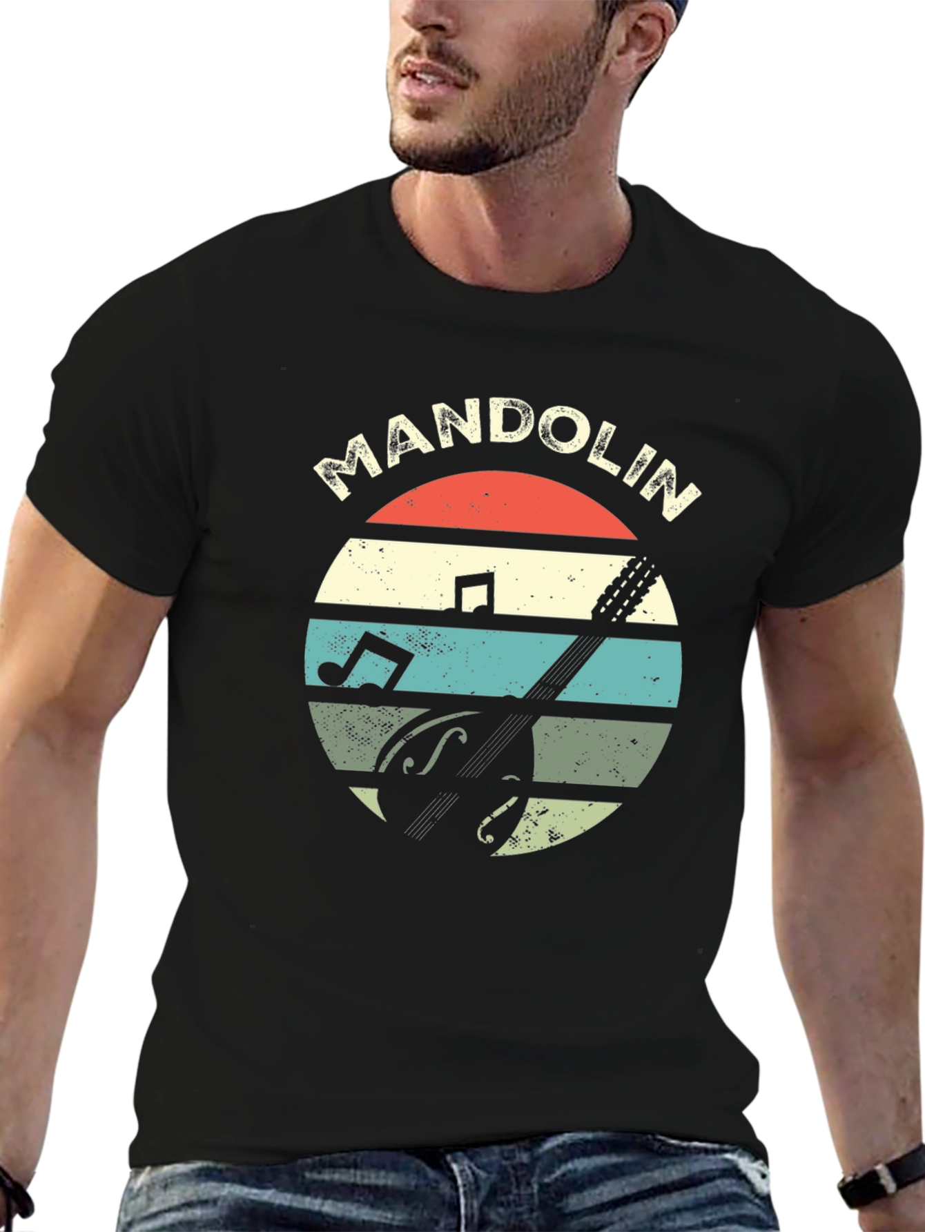 Black Retro Mandolin T-Shirt - Musician Gift view 6