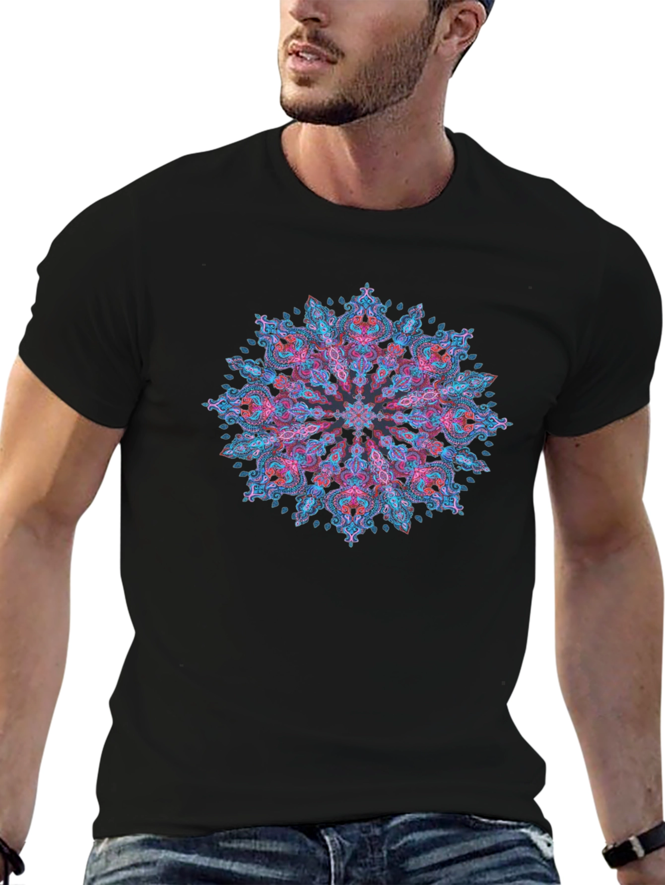 Black Mandala Art Black T-Shirt - Stylish Graphic Tee view 6