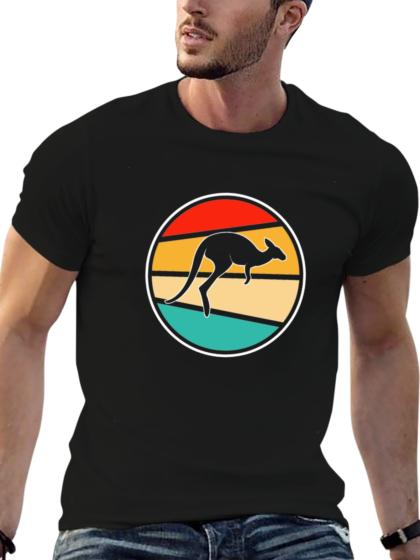 Black Retro Kangaroo T-Shirt - Black Novelty Tee view 6