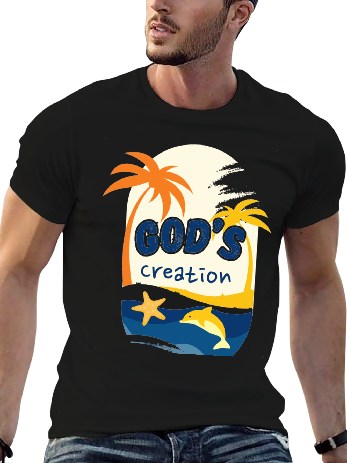 Black God's Creation Graphic Tee - Beach Theme T-Shirt view 6