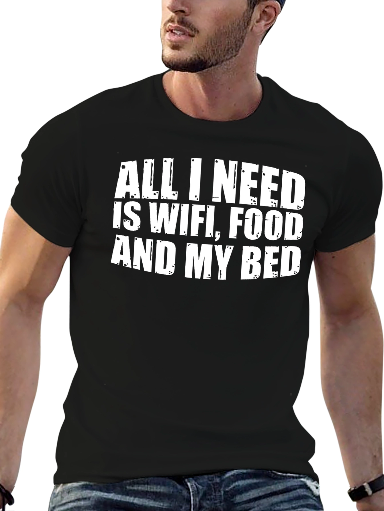 Black WiFi Food Bed Funny Graphic Tee - Soft Cotton view 6