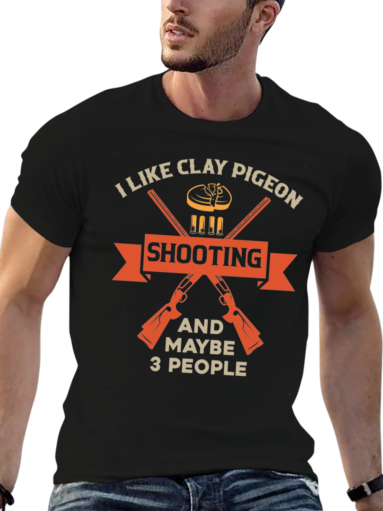 Black Clay Pigeon Shooting T-Shirt - Funny Hunter Tee view 6