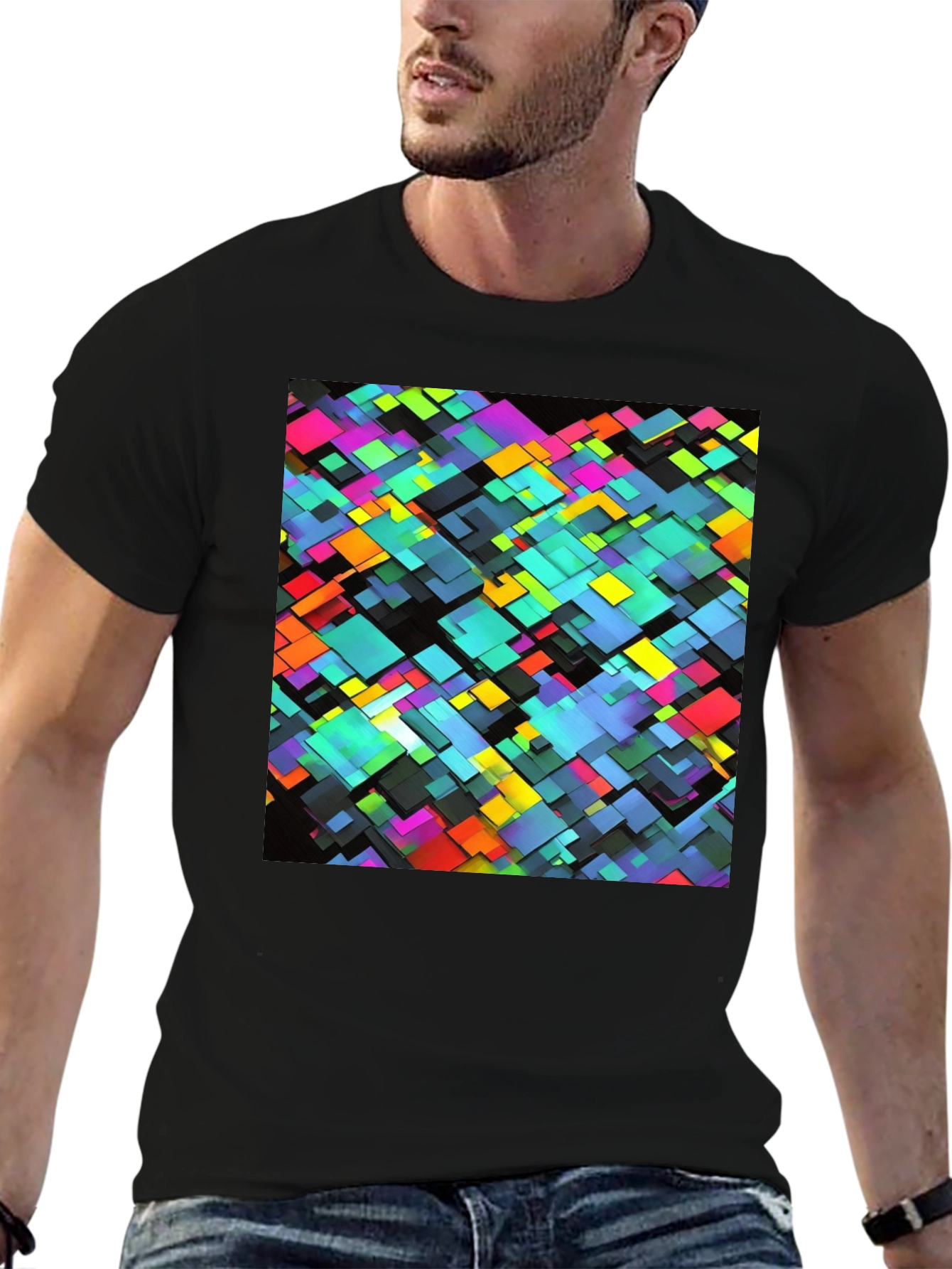 Geometric Block Print Black T-Shirt - 6