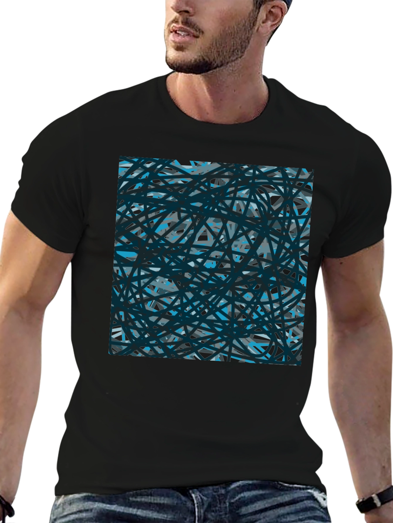 Black Abstract Lines Black T-Shirt view 6