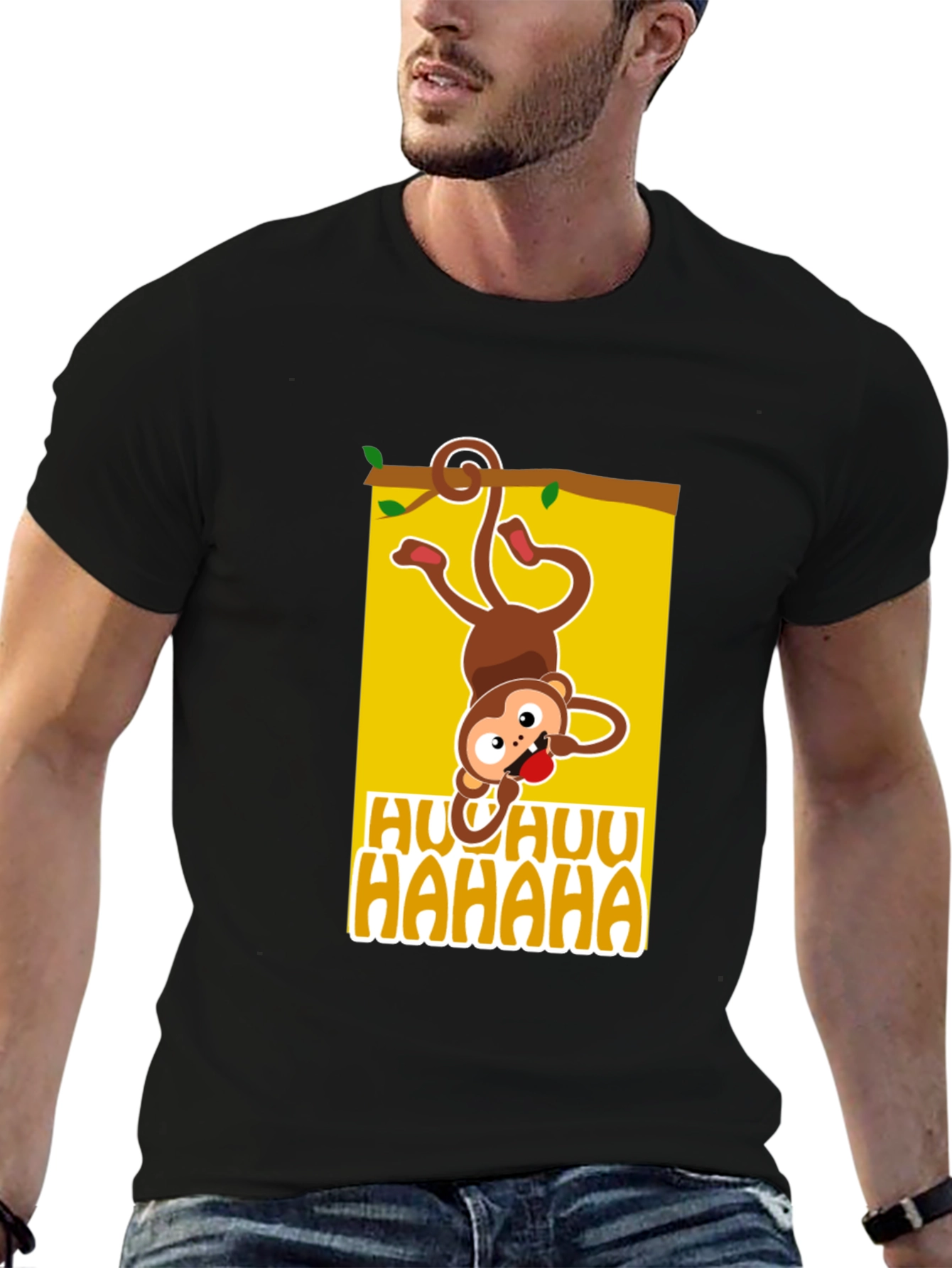 Black Funny Monkey Graphic Tee - HUU HAHAA T-Shirt view 6