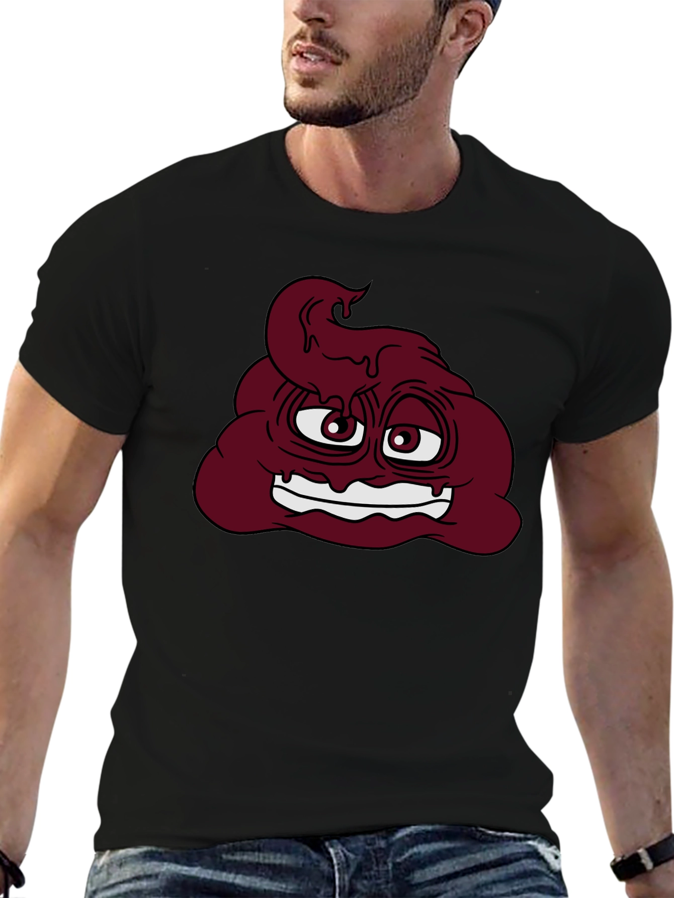 Black Funny Poop Emoji Graphic T-Shirt - Black view 6