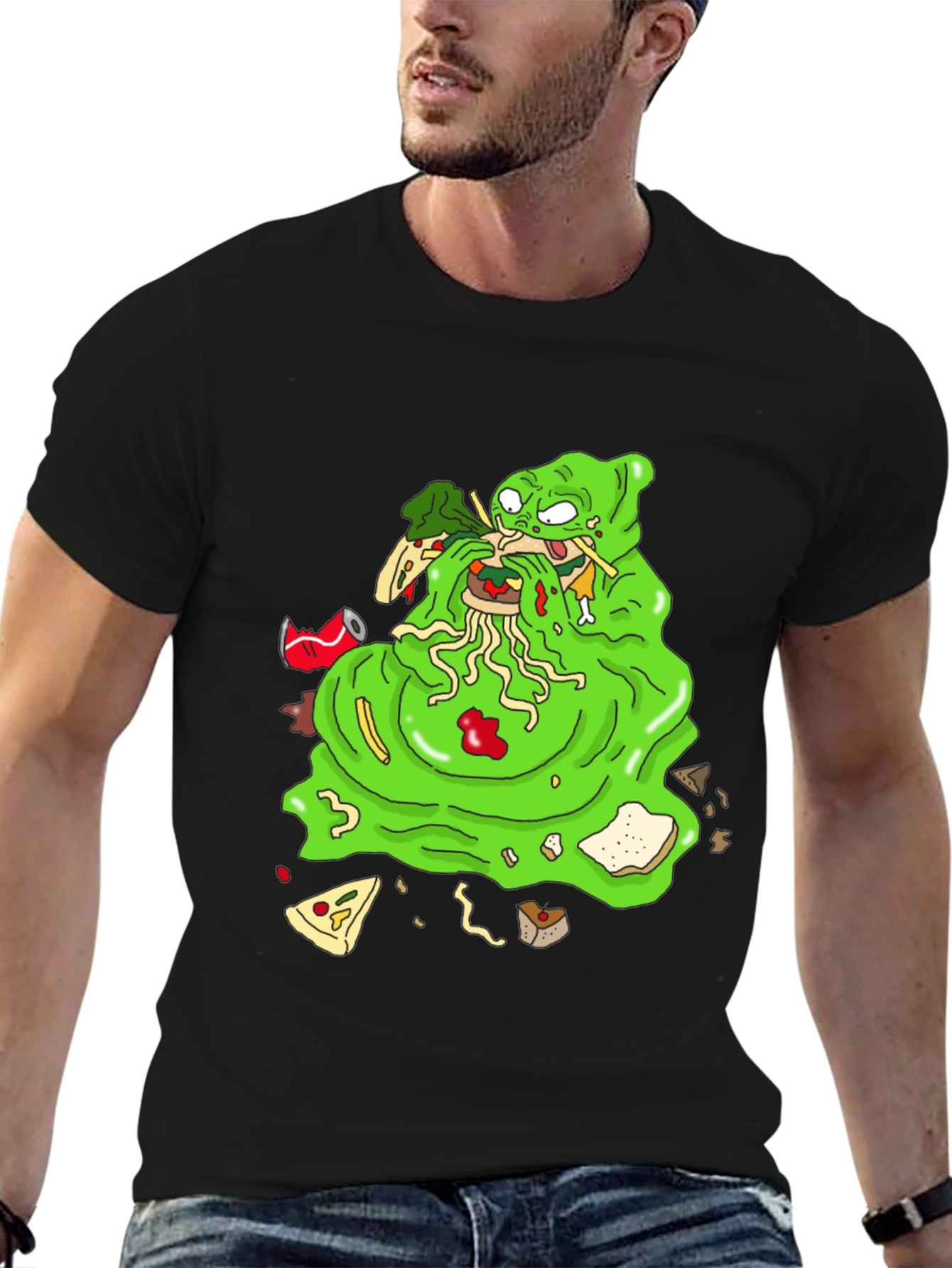 Black Green Blob Monster Eating Graphic T-Shirt view 6