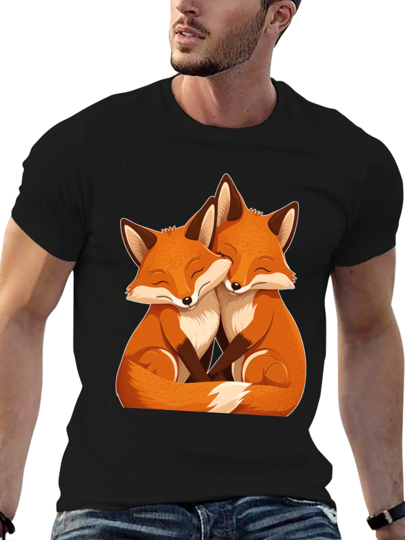 Black Foxes Hugging Graphic Tee view 6