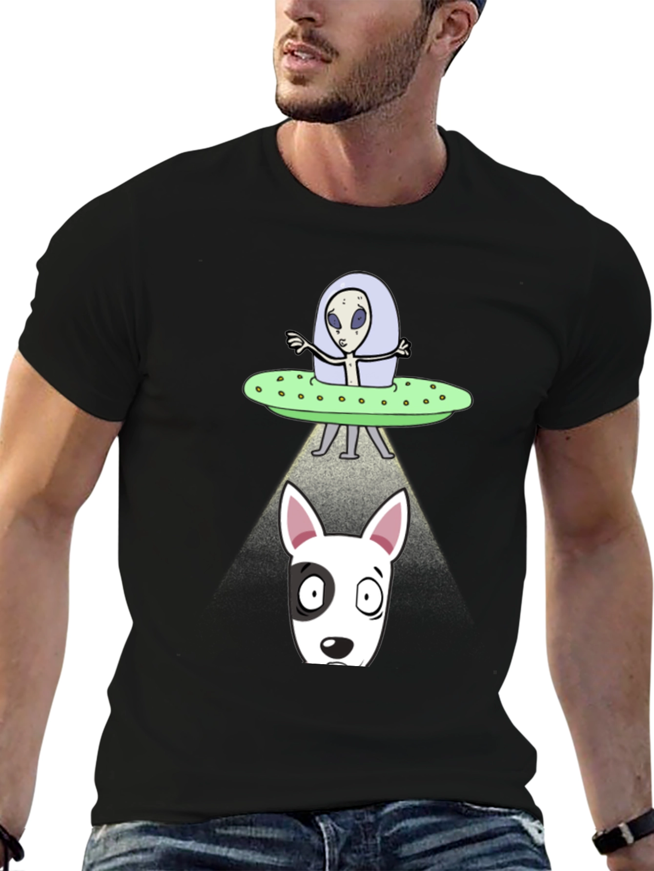 Black Alien Abduction Dog T-Shirt - UFO Graphic Tee view 6