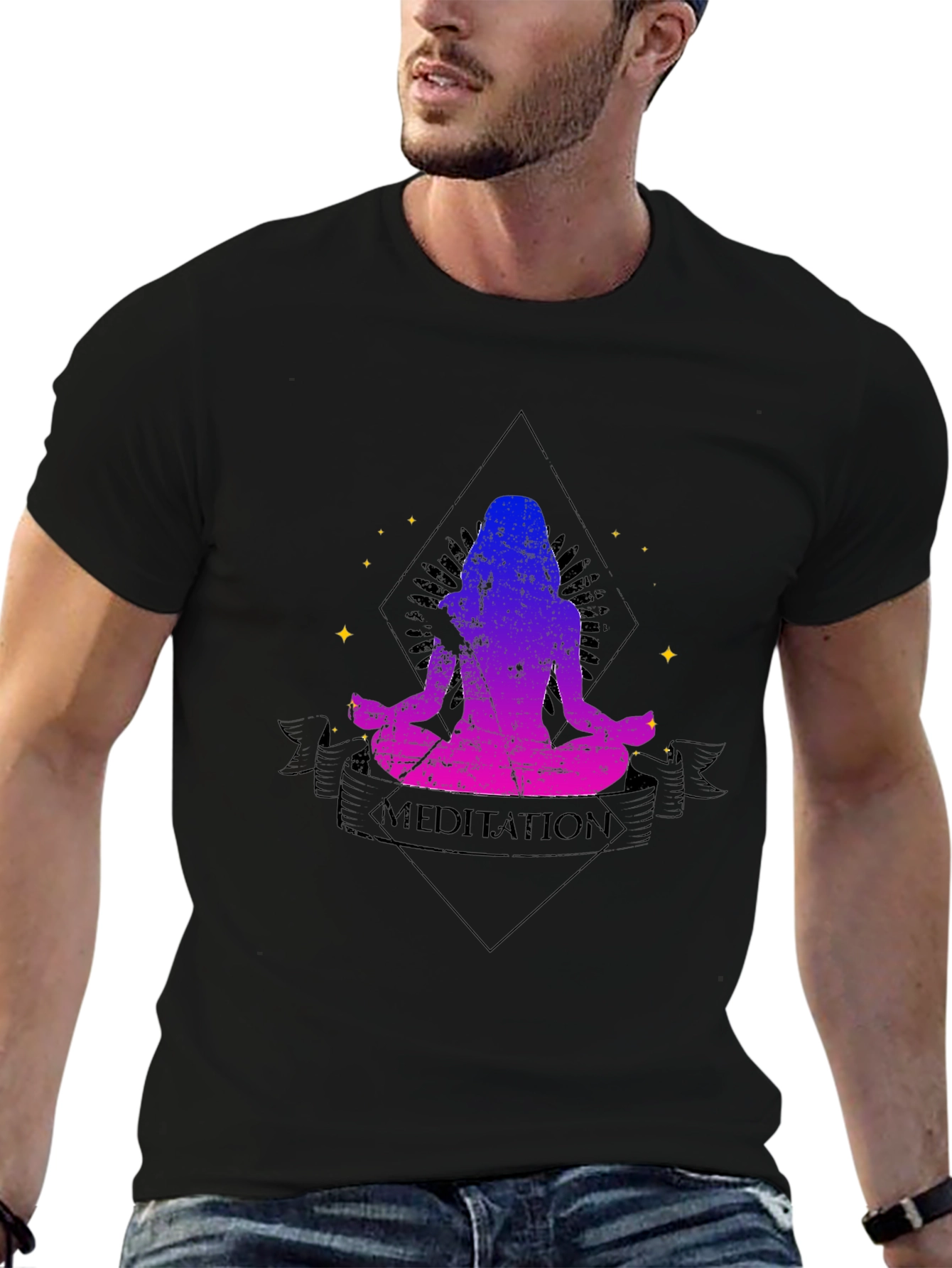 Black Meditation Graphic T-Shirt - Relaxed Fit view 6
