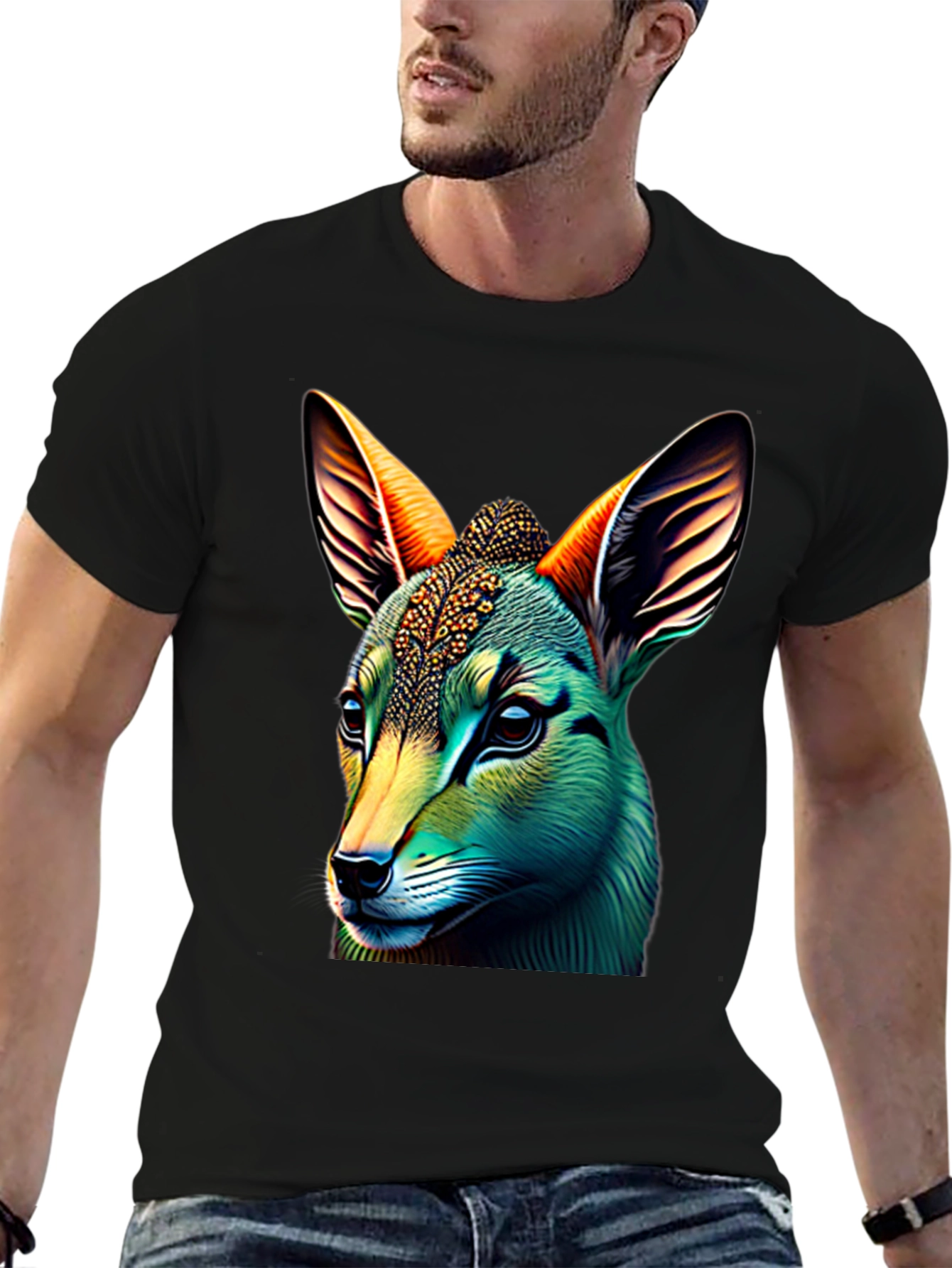 Black Vibrant Animal Graphic Tee - Unique Design view 6