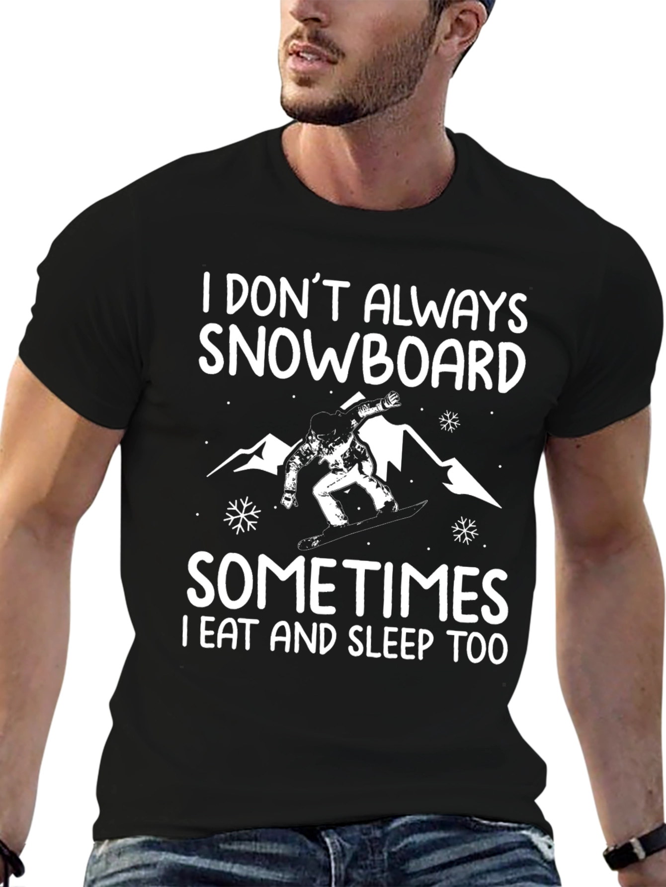 Black Funny Snowboarder T-Shirt - Eat, Sleep, Snowboard view 6