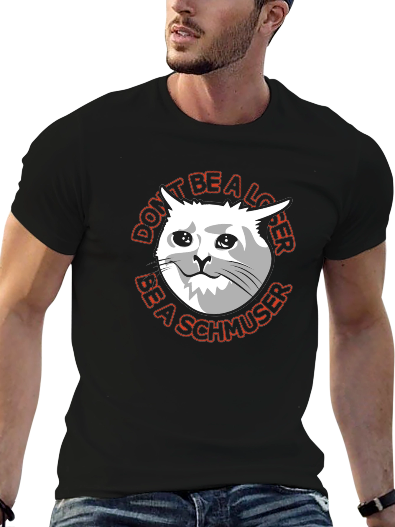 Black Don't Be a Loser Cat Meme Graphic T-Shirt view 6