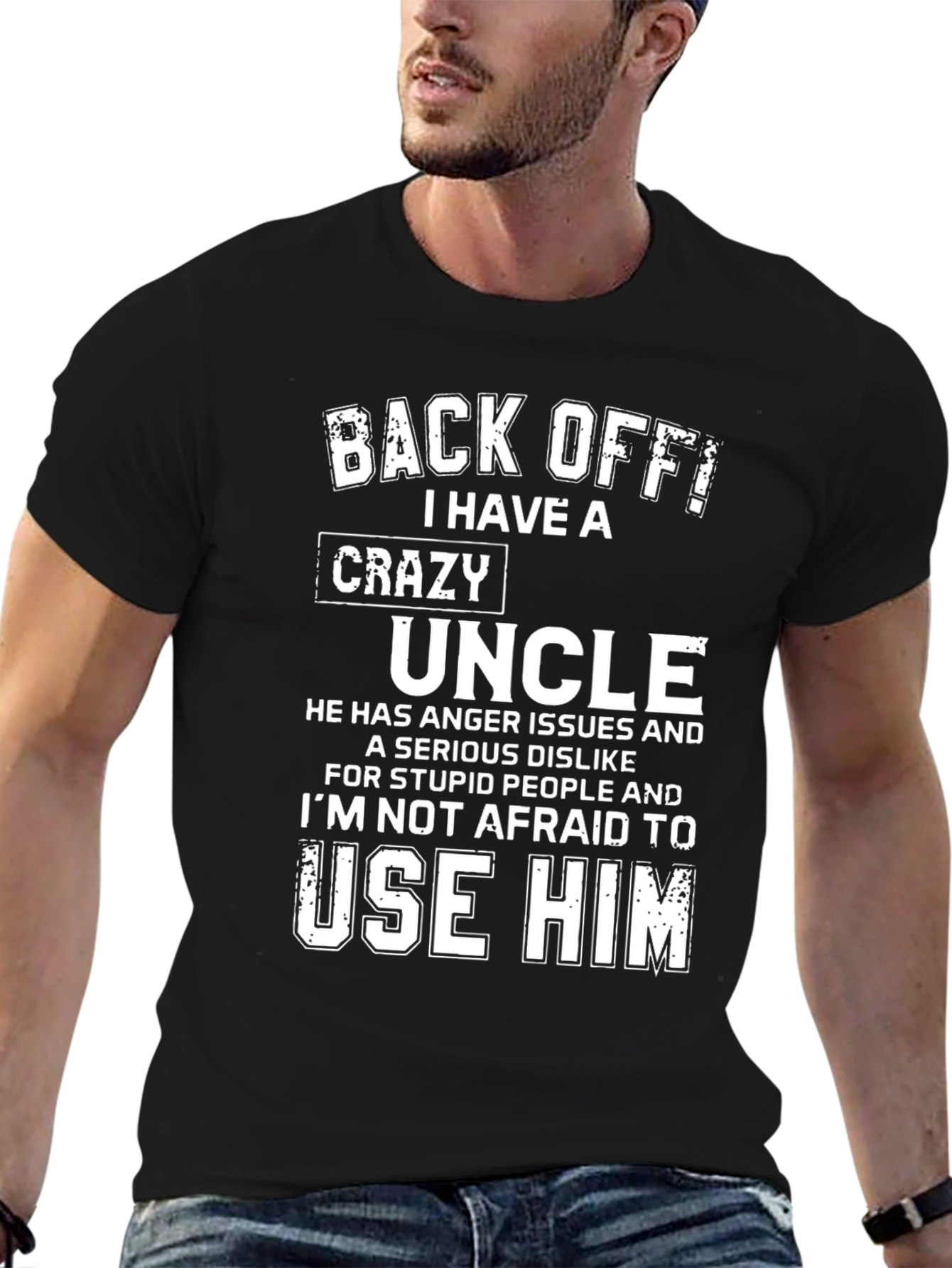 Black Crazy Uncle Novelty Graphic T-Shirt view 6